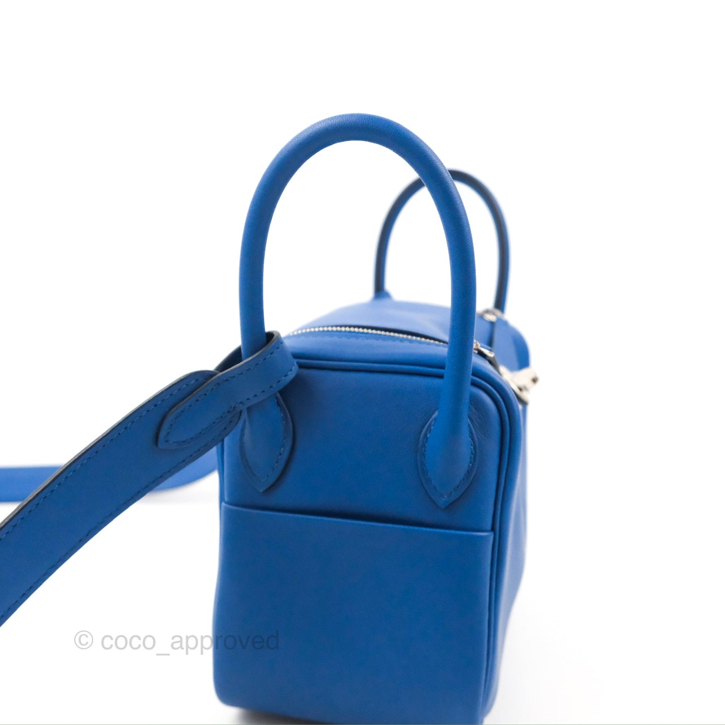 Hermès Mini Lindy 20 Bleu France Swift Palladium Hardware