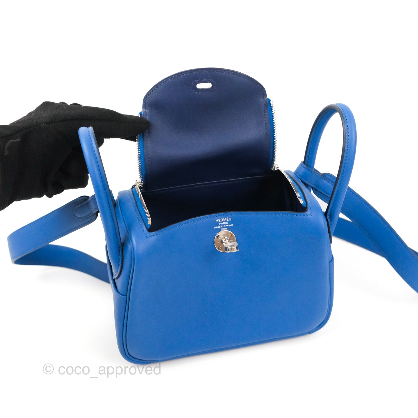 Hermès Mini Lindy 20 Bleu France Swift Palladium Hardware