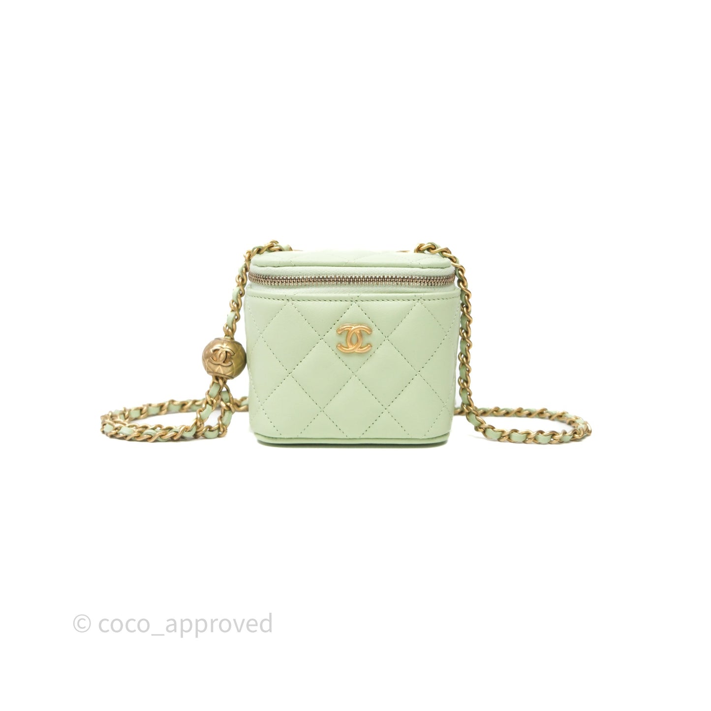 Chanel Mini Pearl Crush Vanity With Chain Light Green Lambskin Aged Gold Hardware