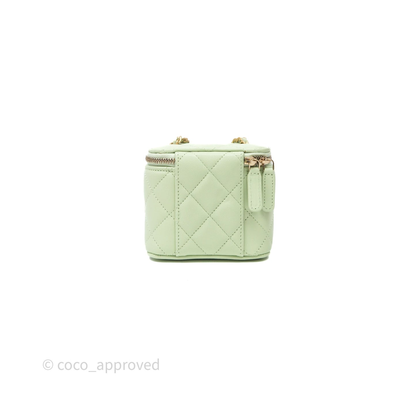 Chanel Mini Pearl Crush Vanity With Chain Light Green Lambskin Aged Gold Hardware