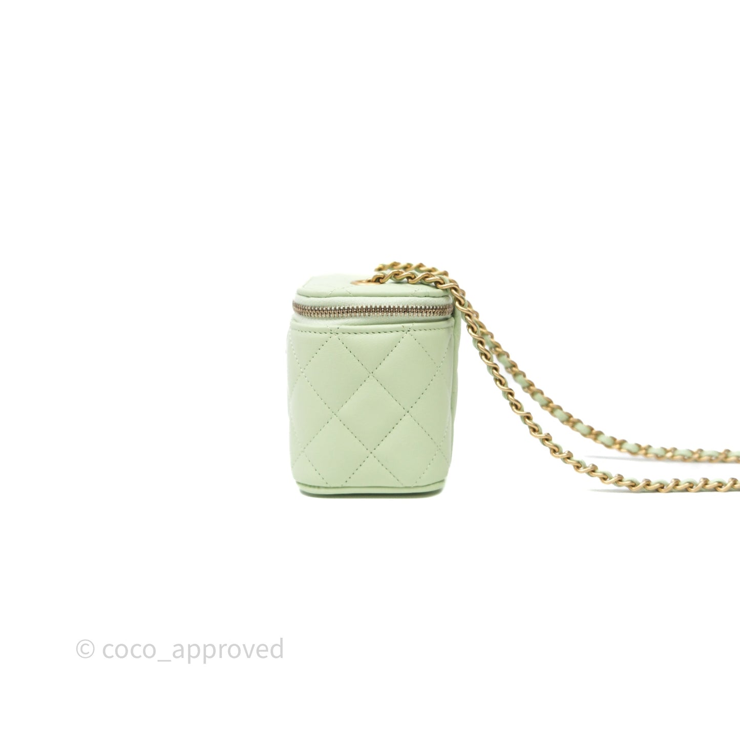 Chanel Mini Pearl Crush Vanity With Chain Light Green Lambskin Aged Gold Hardware