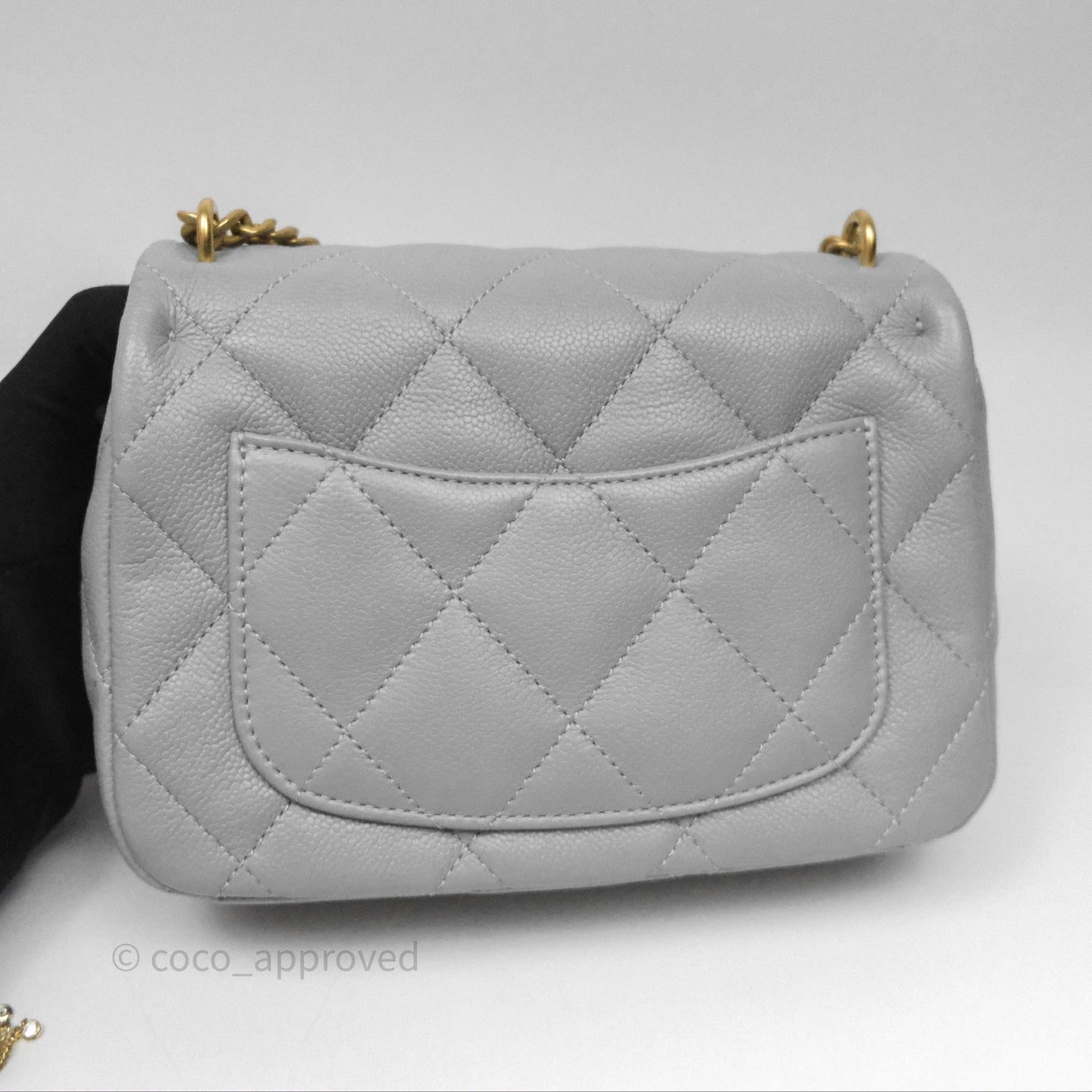 Chanel Mini Flap Bag Heart Adjustable Chain Grey Caviar Aged Gold Hardware