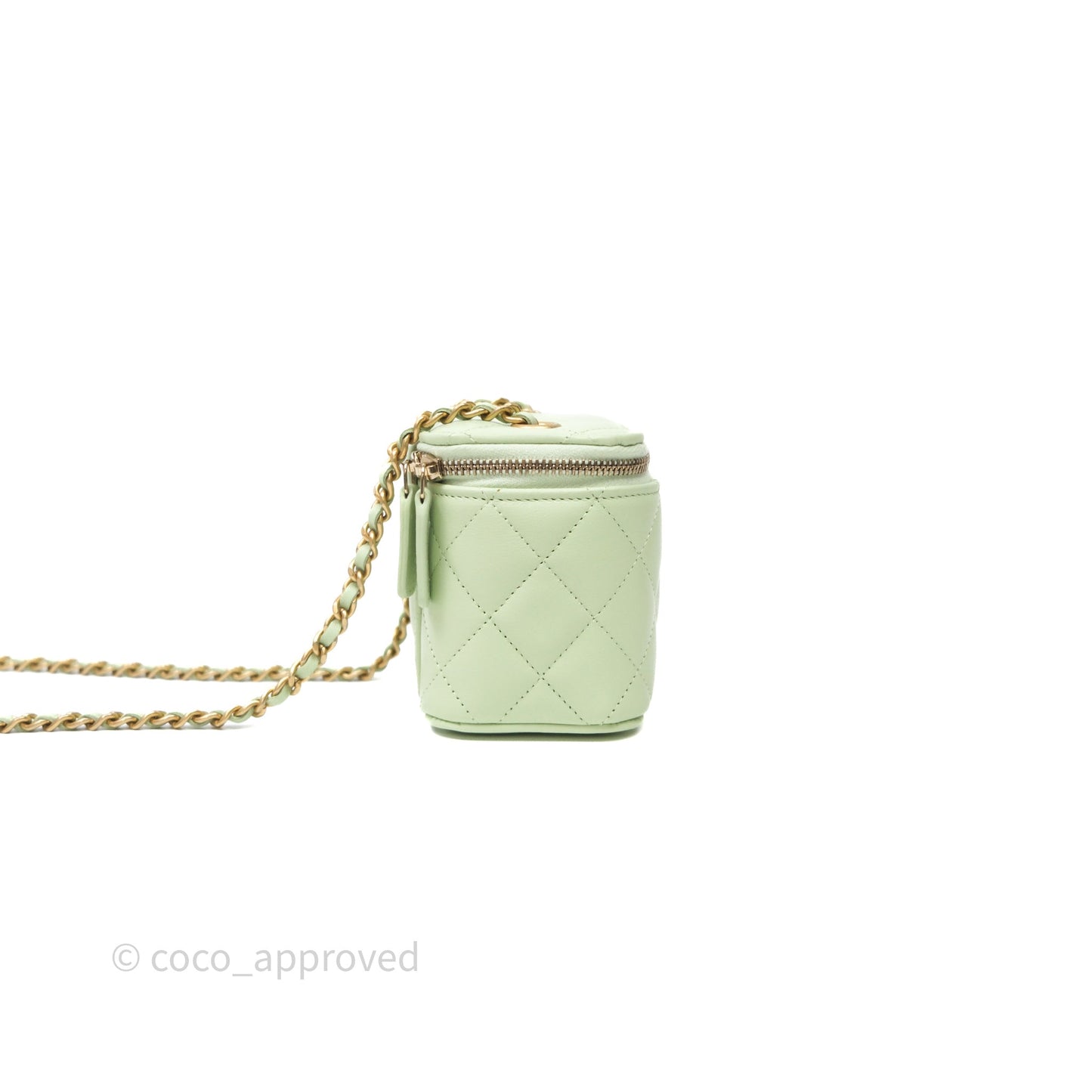 Chanel Mini Pearl Crush Vanity With Chain Light Green Lambskin Aged Gold Hardware
