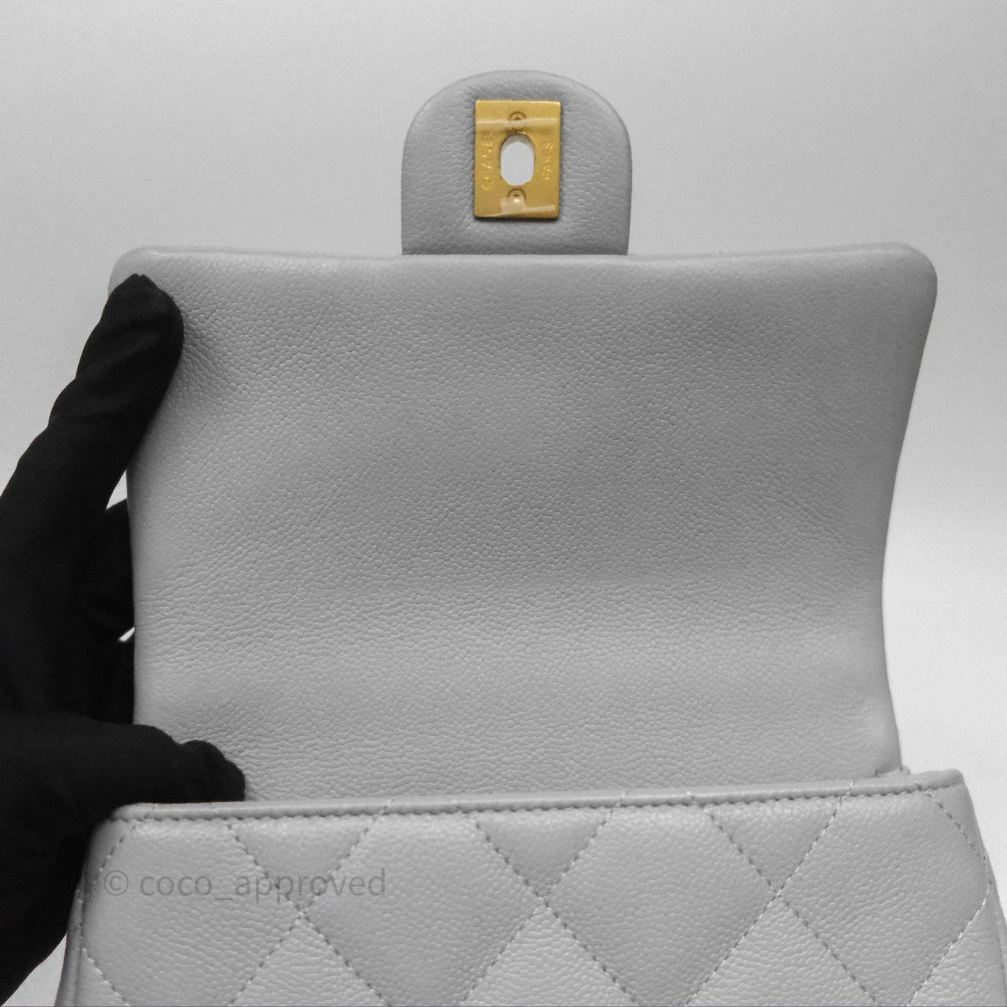 Chanel Mini Flap Bag Heart Adjustable Chain Grey Caviar Aged Gold Hardware