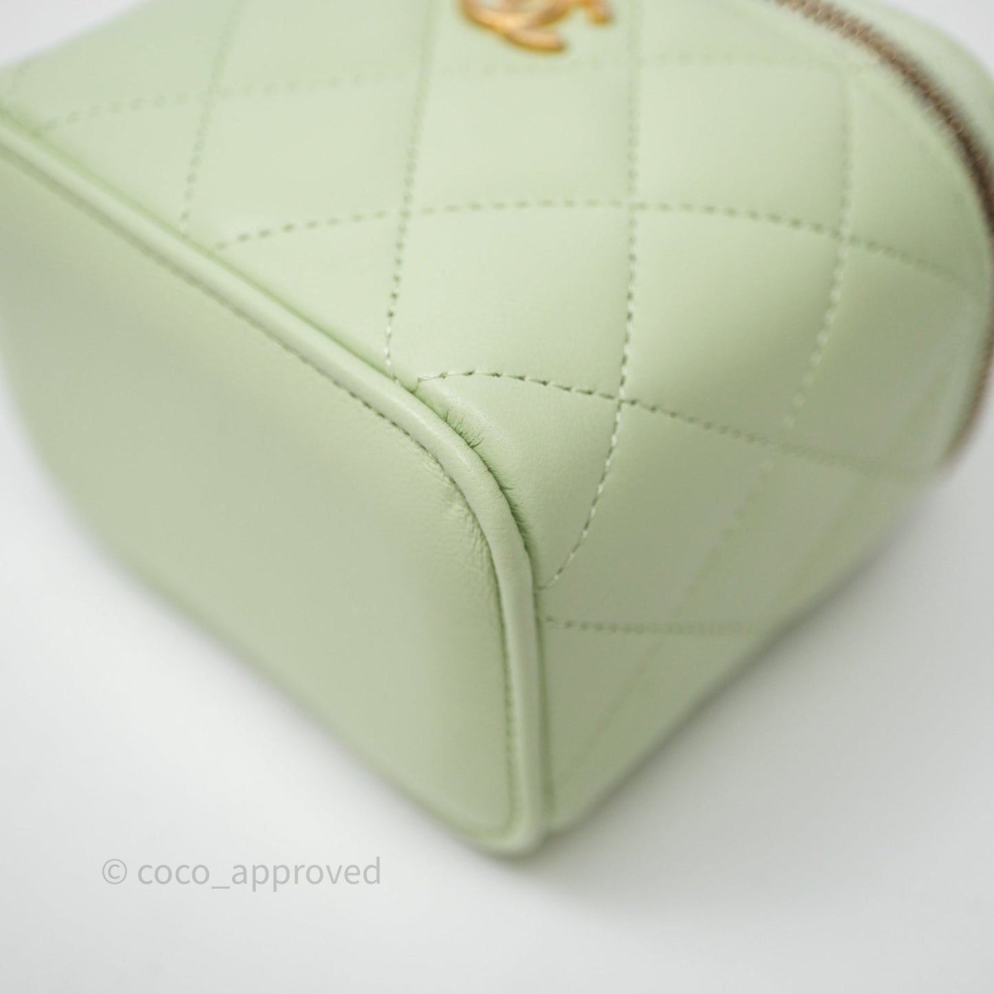Chanel Mini Pearl Crush Vanity With Chain Light Green Lambskin Aged Gold Hardware