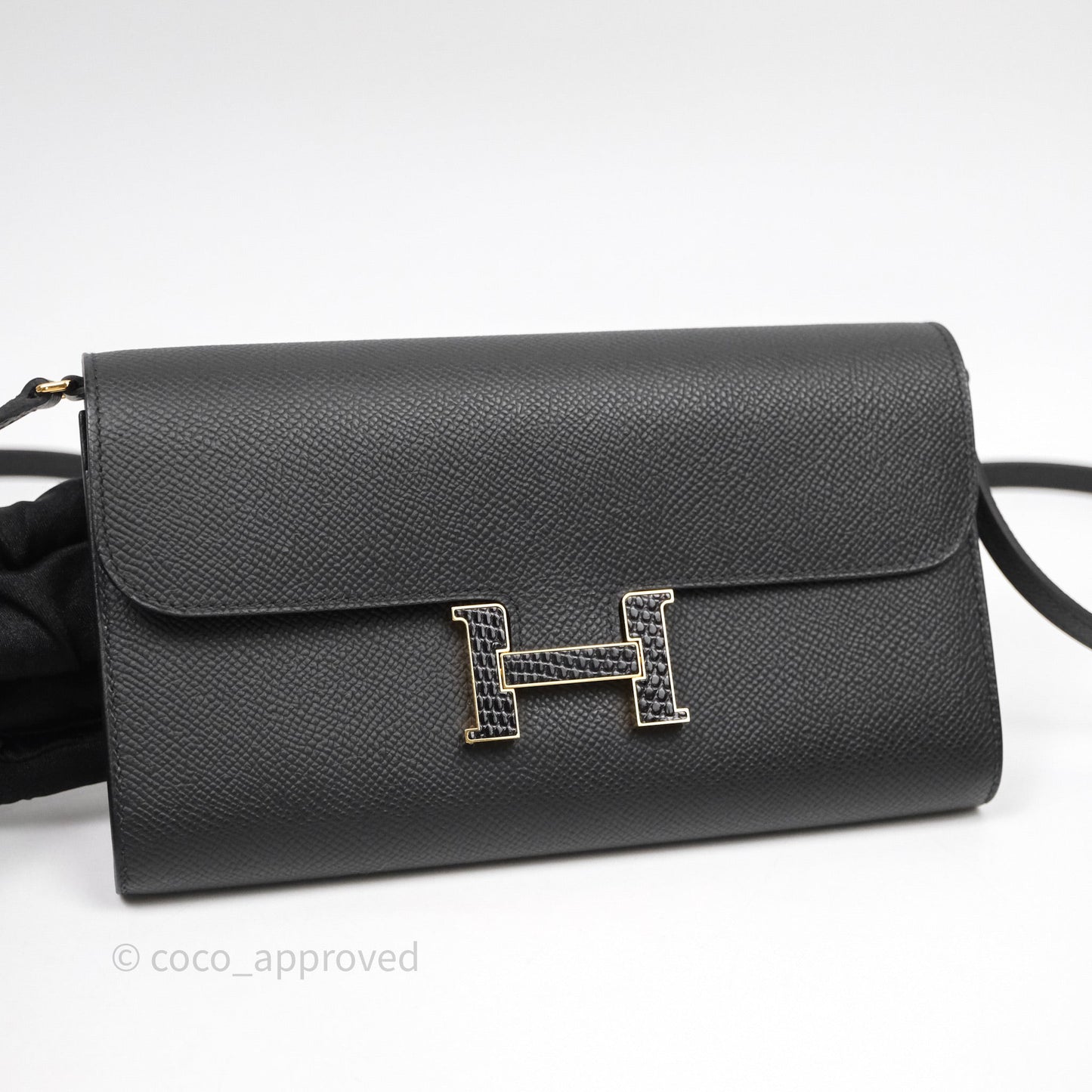 Hermès Constance Long To Go Wallet Black Noir 89 Epsom Lizard Gold Hardware