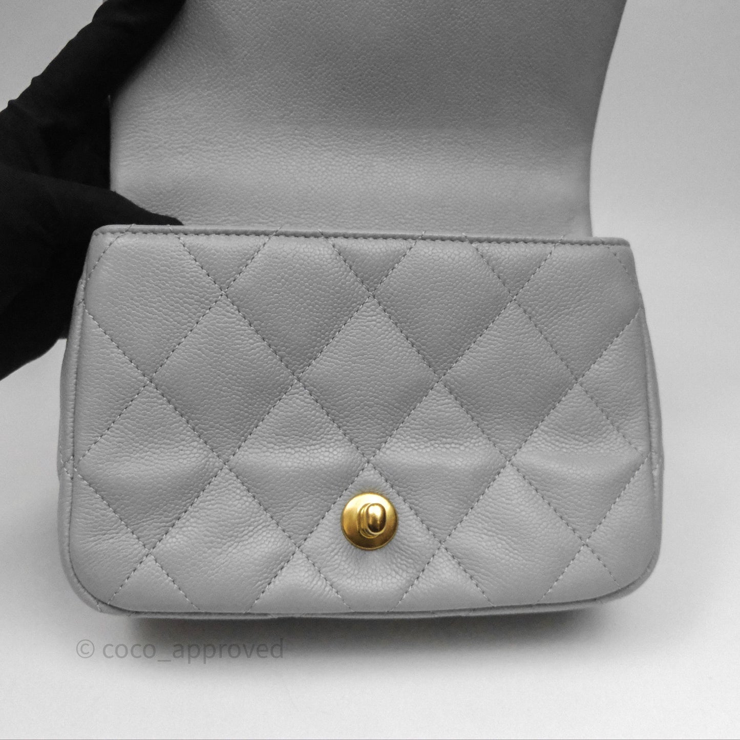 Chanel Mini Flap Bag Heart Adjustable Chain Grey Caviar Aged Gold Hardware