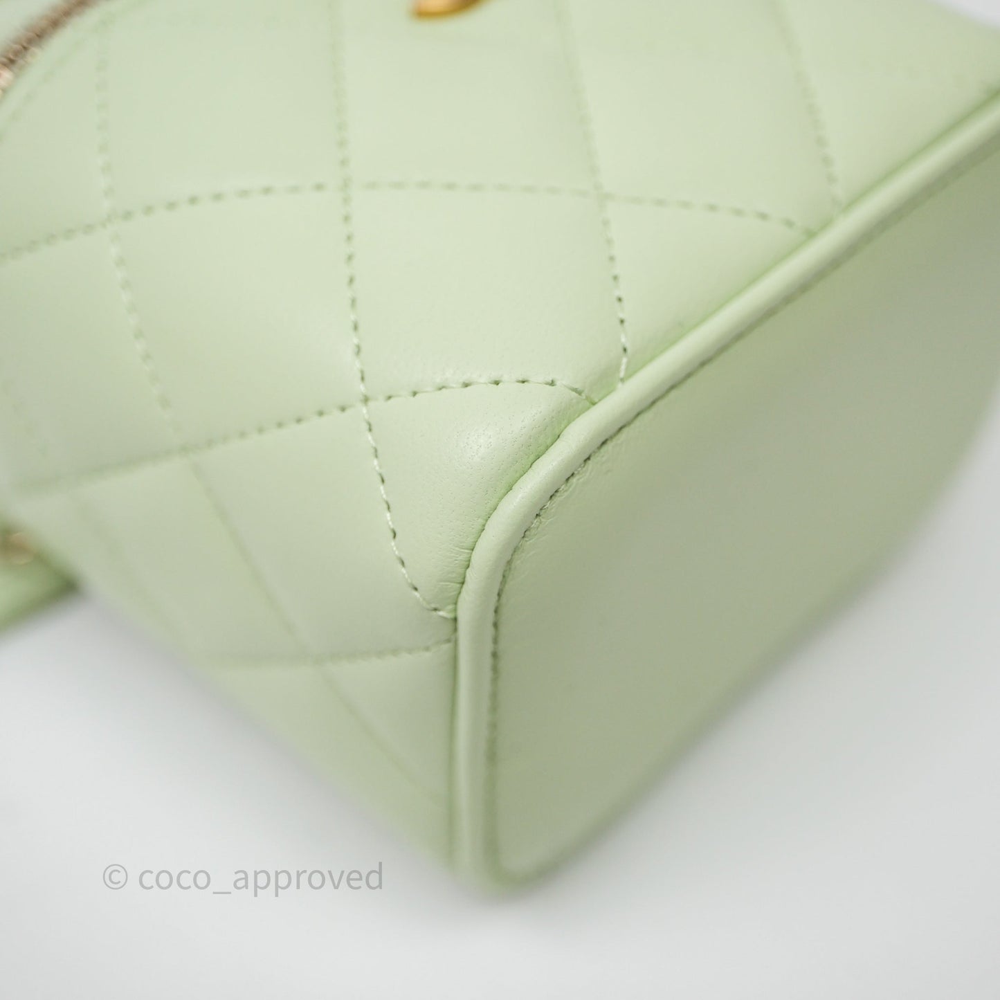 Chanel Mini Pearl Crush Vanity With Chain Light Green Lambskin Aged Gold Hardware