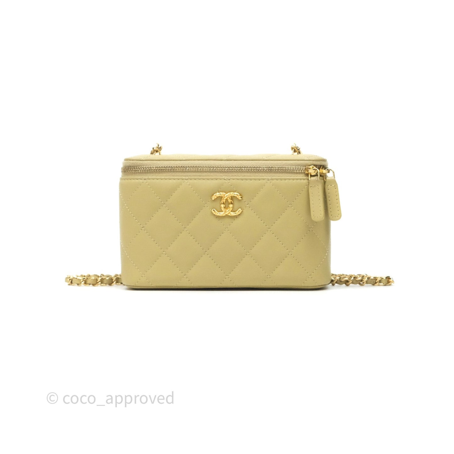 Chanel Vanity With Chain Olive Green Lambskin Gold Hardware