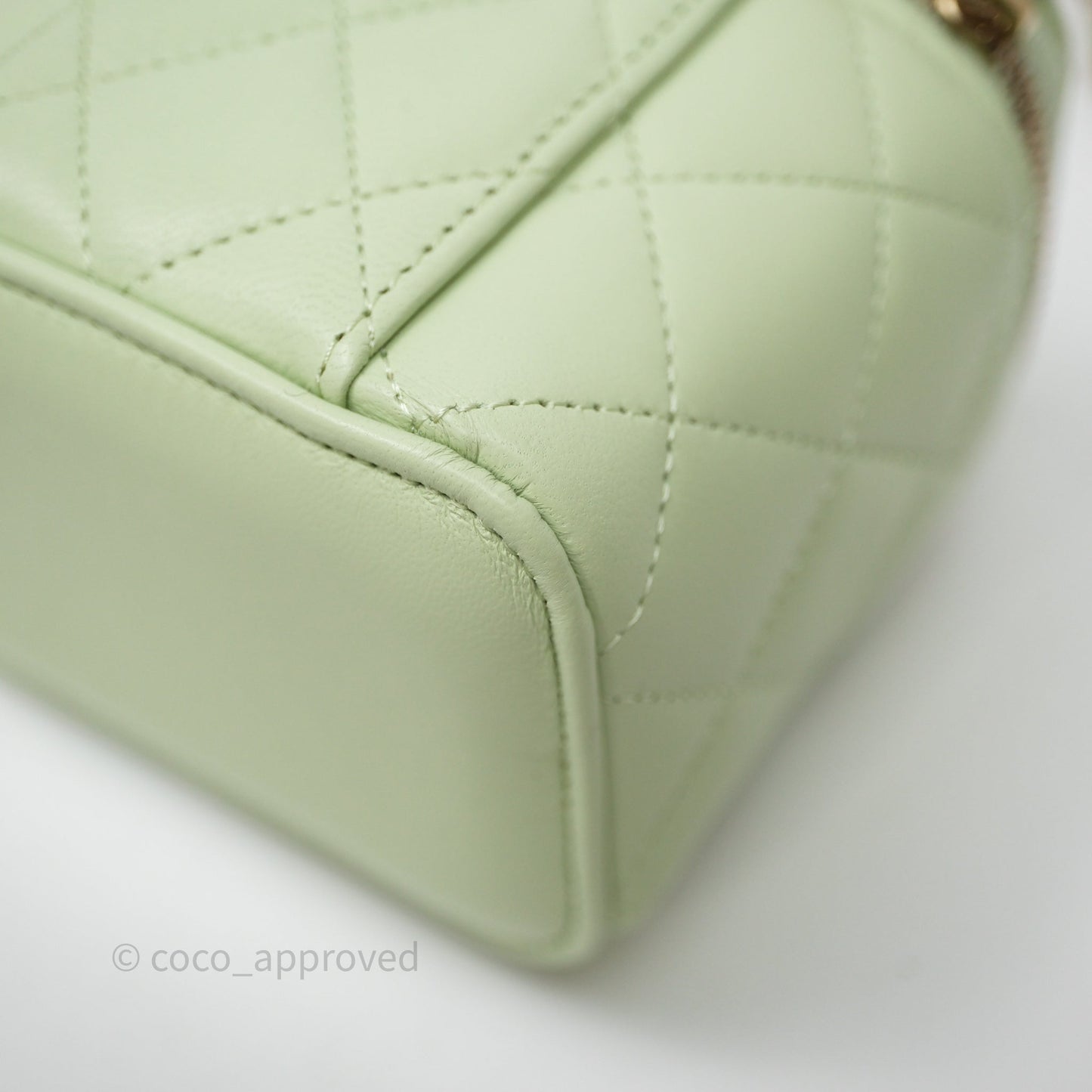 Chanel Mini Pearl Crush Vanity With Chain Light Green Lambskin Aged Gold Hardware
