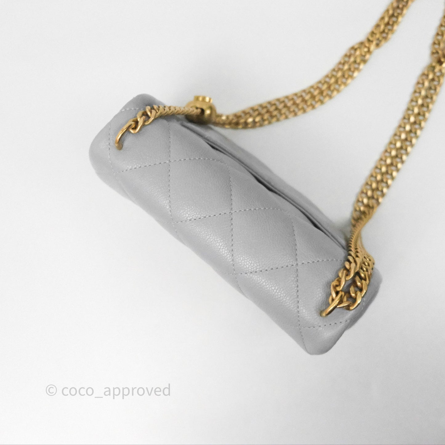 Chanel Mini Flap Bag Heart Adjustable Chain Grey Caviar Aged Gold Hardware