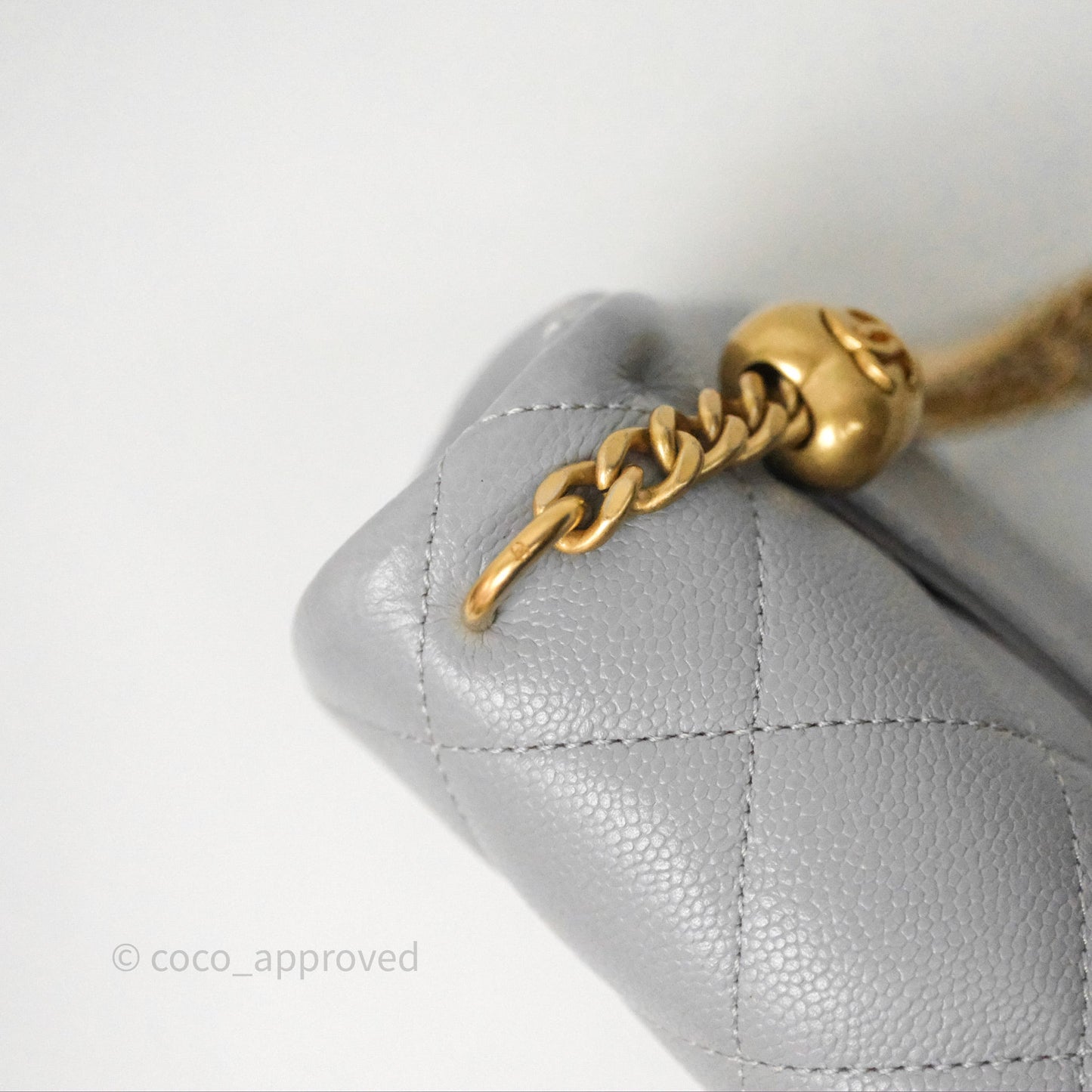Chanel Mini Flap Bag Heart Adjustable Chain Grey Caviar Aged Gold Hardware