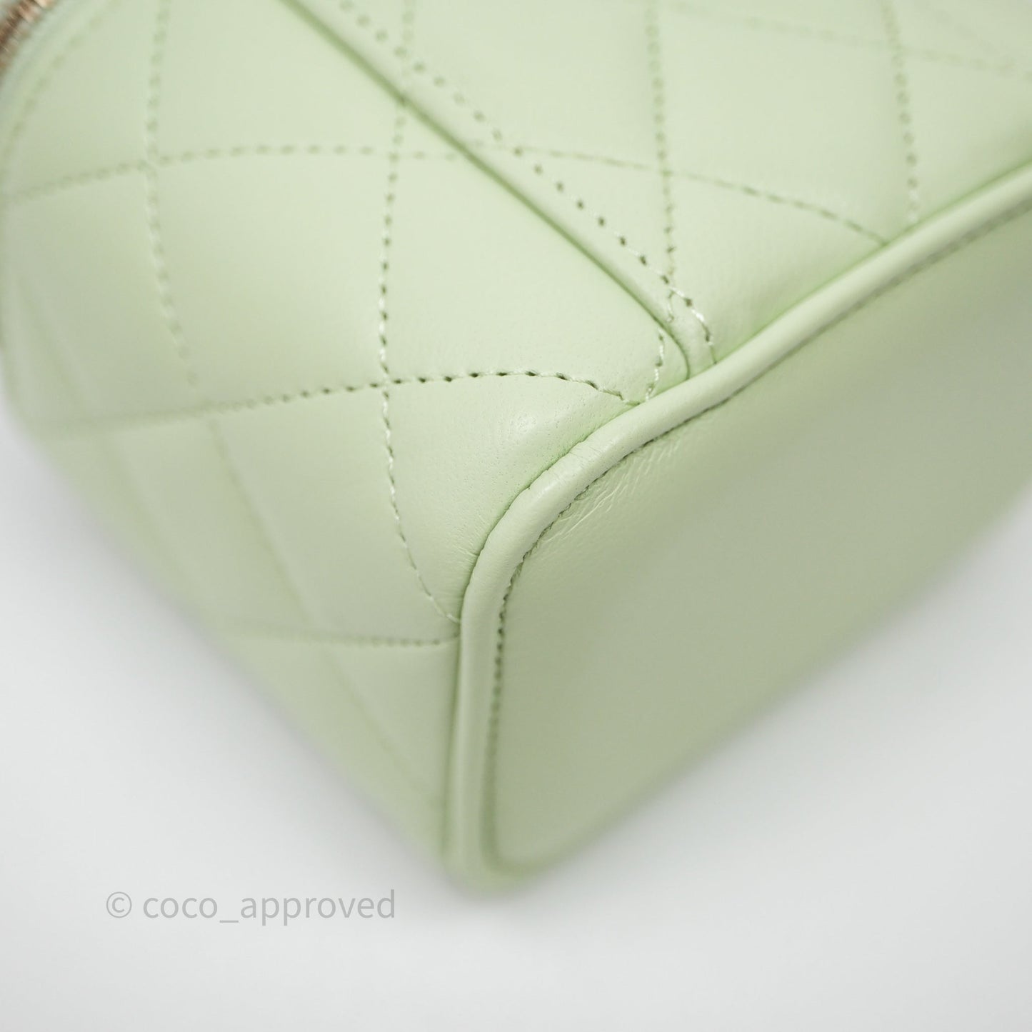 Chanel Mini Pearl Crush Vanity With Chain Light Green Lambskin Aged Gold Hardware