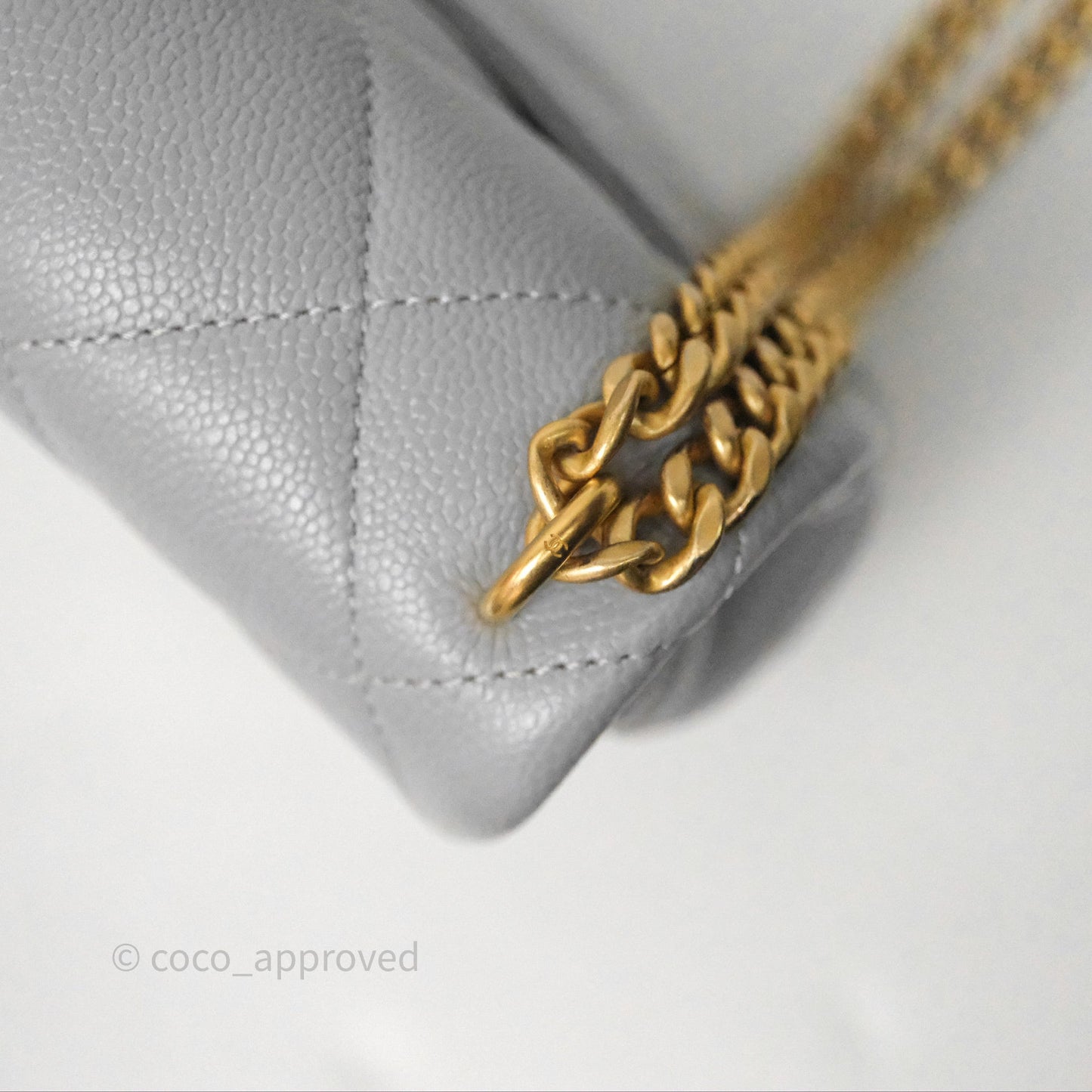 Chanel Mini Flap Bag Heart Adjustable Chain Grey Caviar Aged Gold Hardware