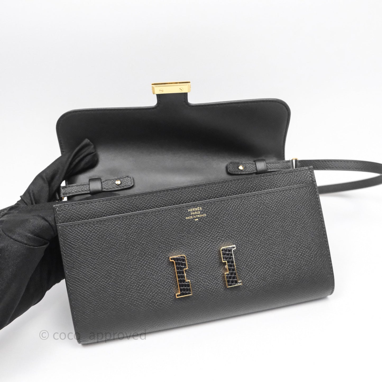 Hermès Constance Long To Go Wallet Black Noir 89 Epsom Lizard Gold Hardware
