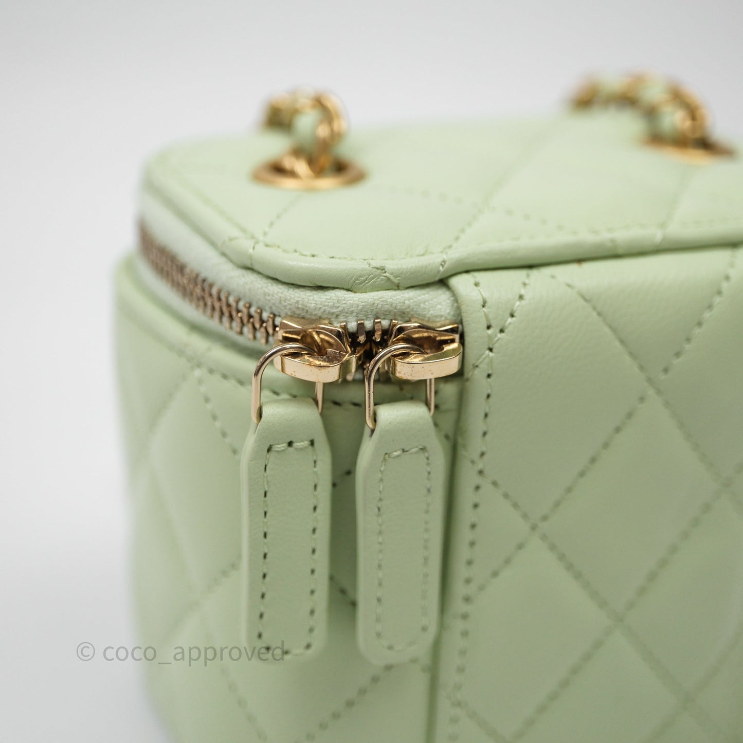 Chanel Mini Pearl Crush Vanity With Chain Light Green Lambskin Aged Gold Hardware