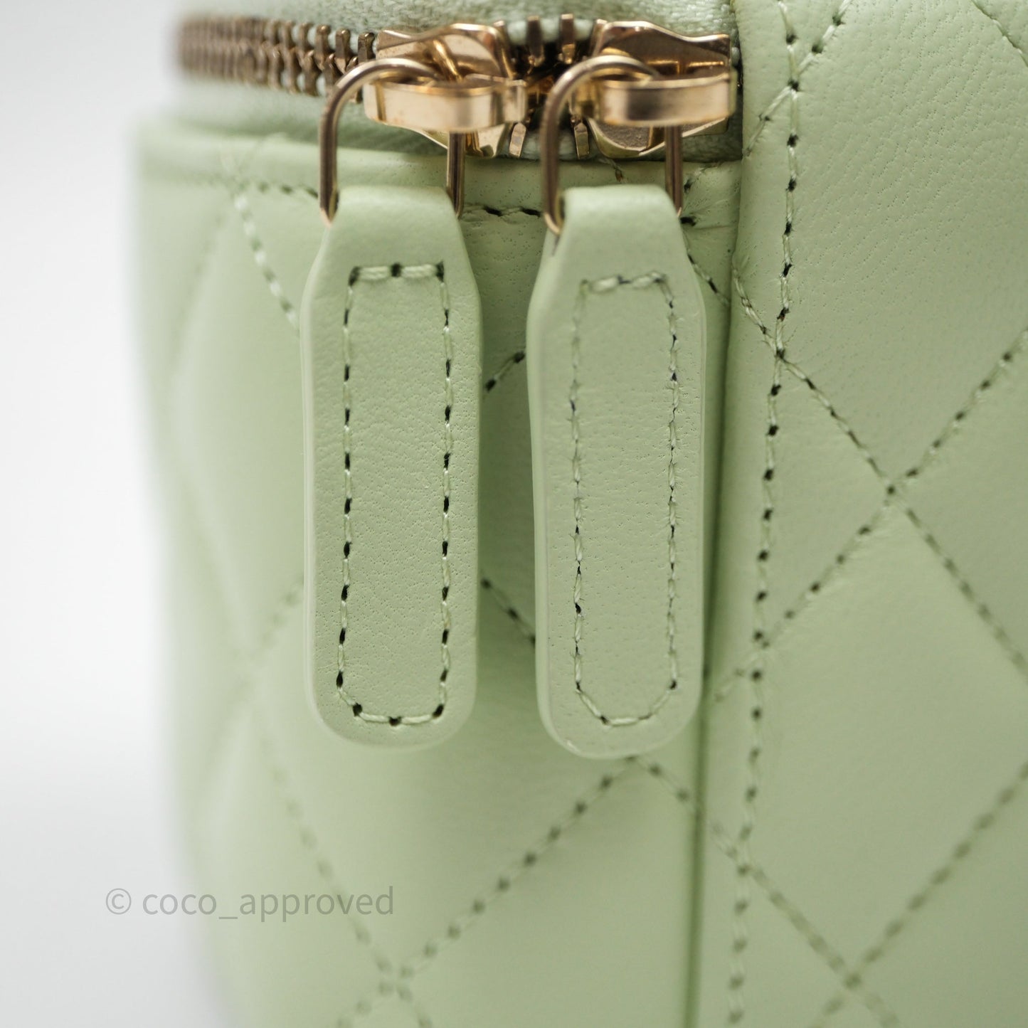Chanel Mini Pearl Crush Vanity With Chain Light Green Lambskin Aged Gold Hardware