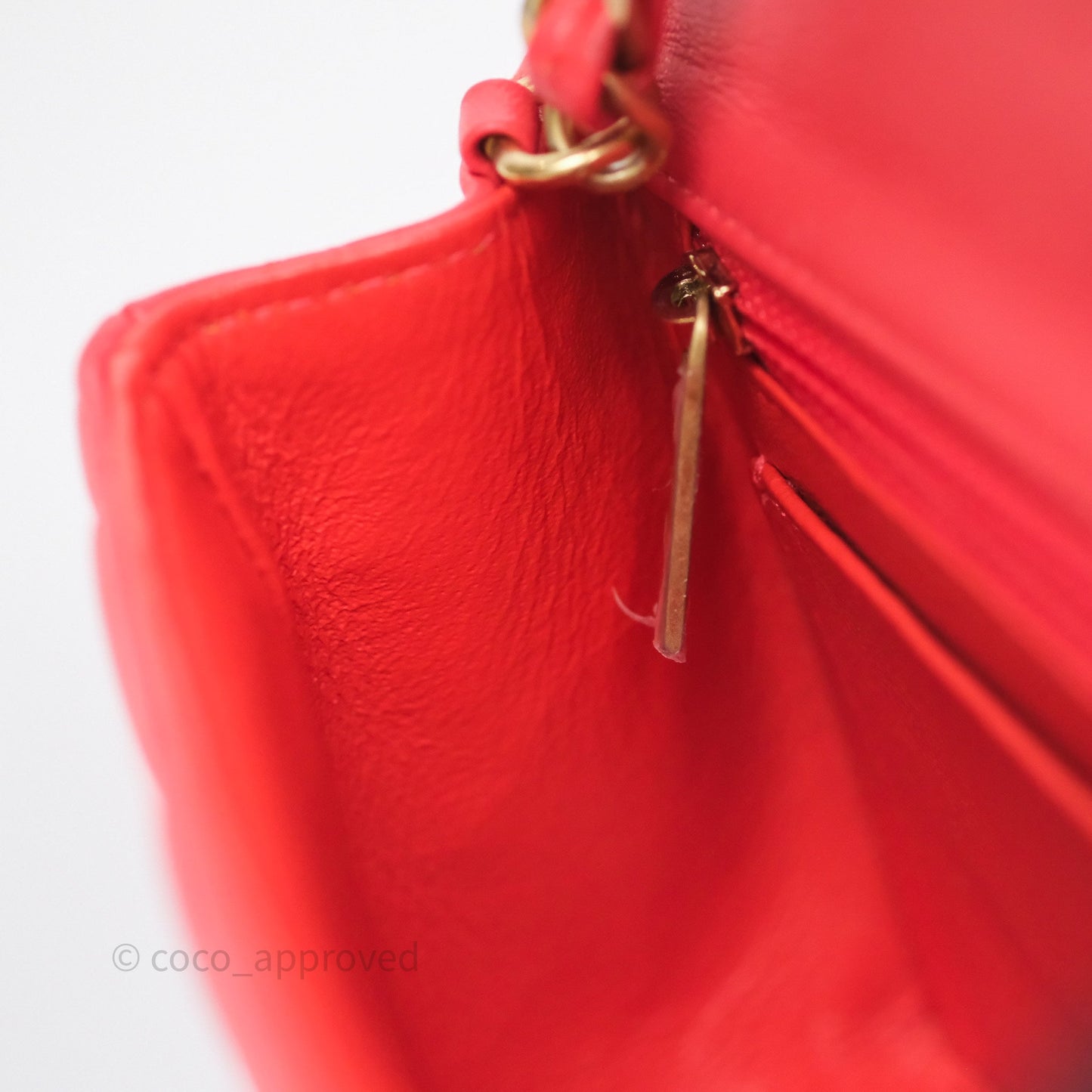 Chanel Mini Rectangular Quilted Red Lambskin Aged Gold Hardware