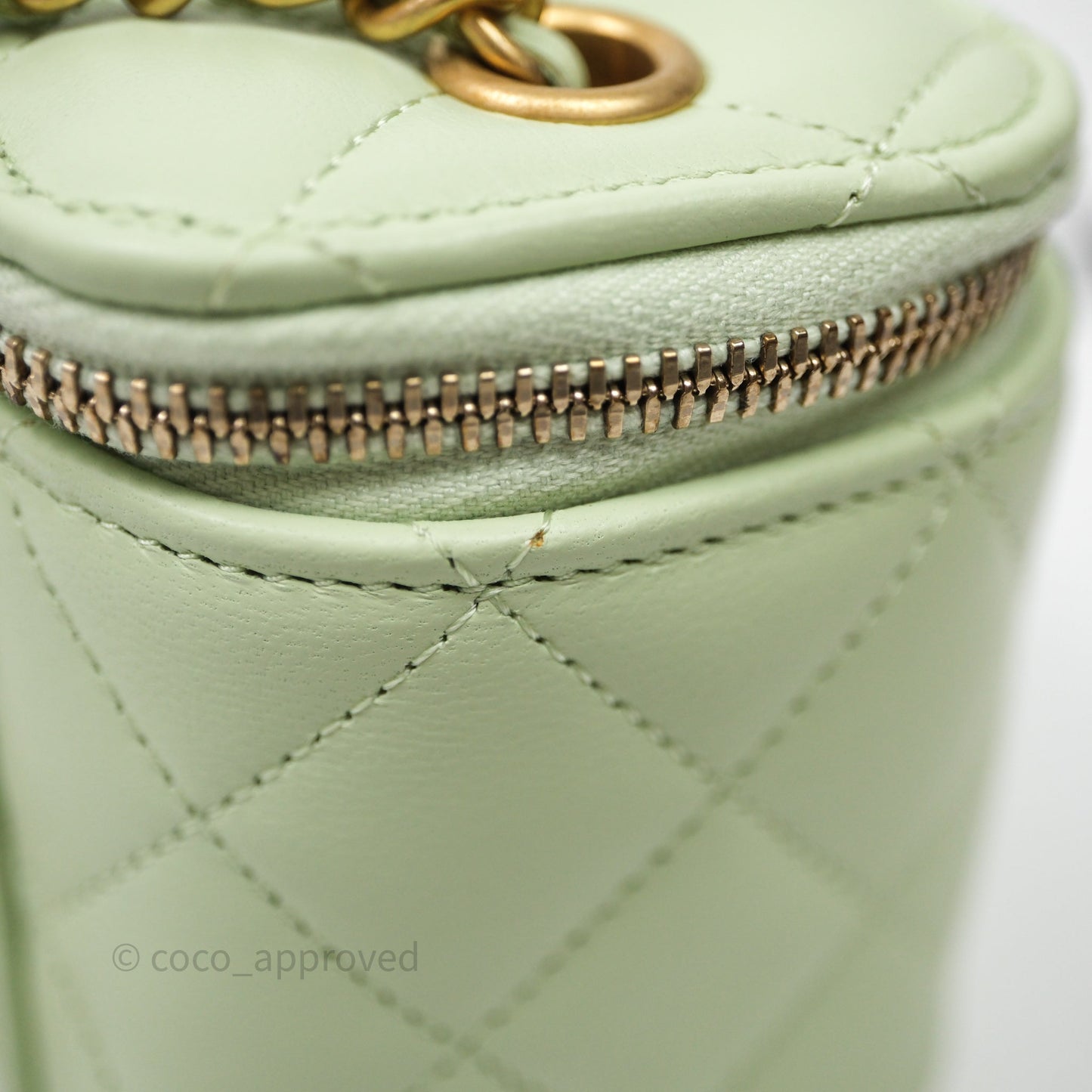 Chanel Mini Pearl Crush Vanity With Chain Light Green Lambskin Aged Gold Hardware