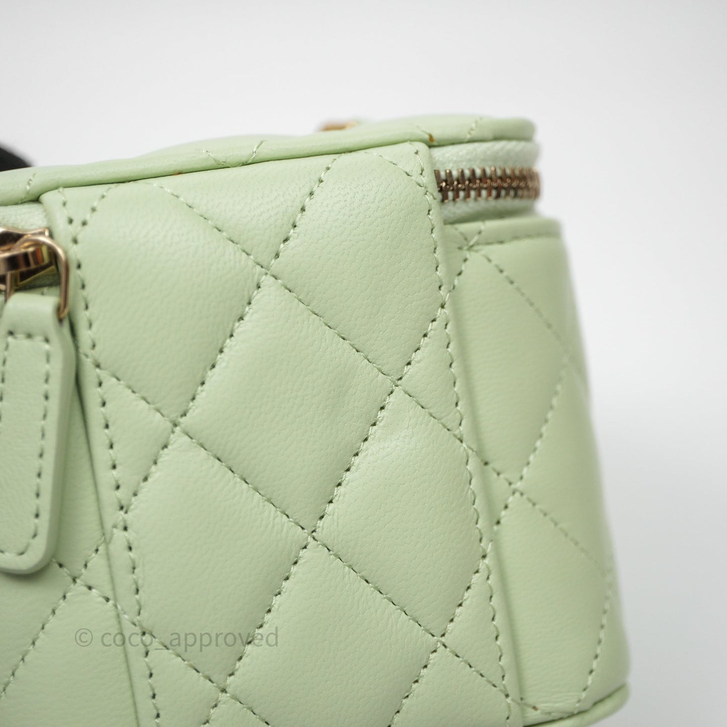 Chanel Mini Pearl Crush Vanity With Chain Light Green Lambskin Aged Gold Hardware