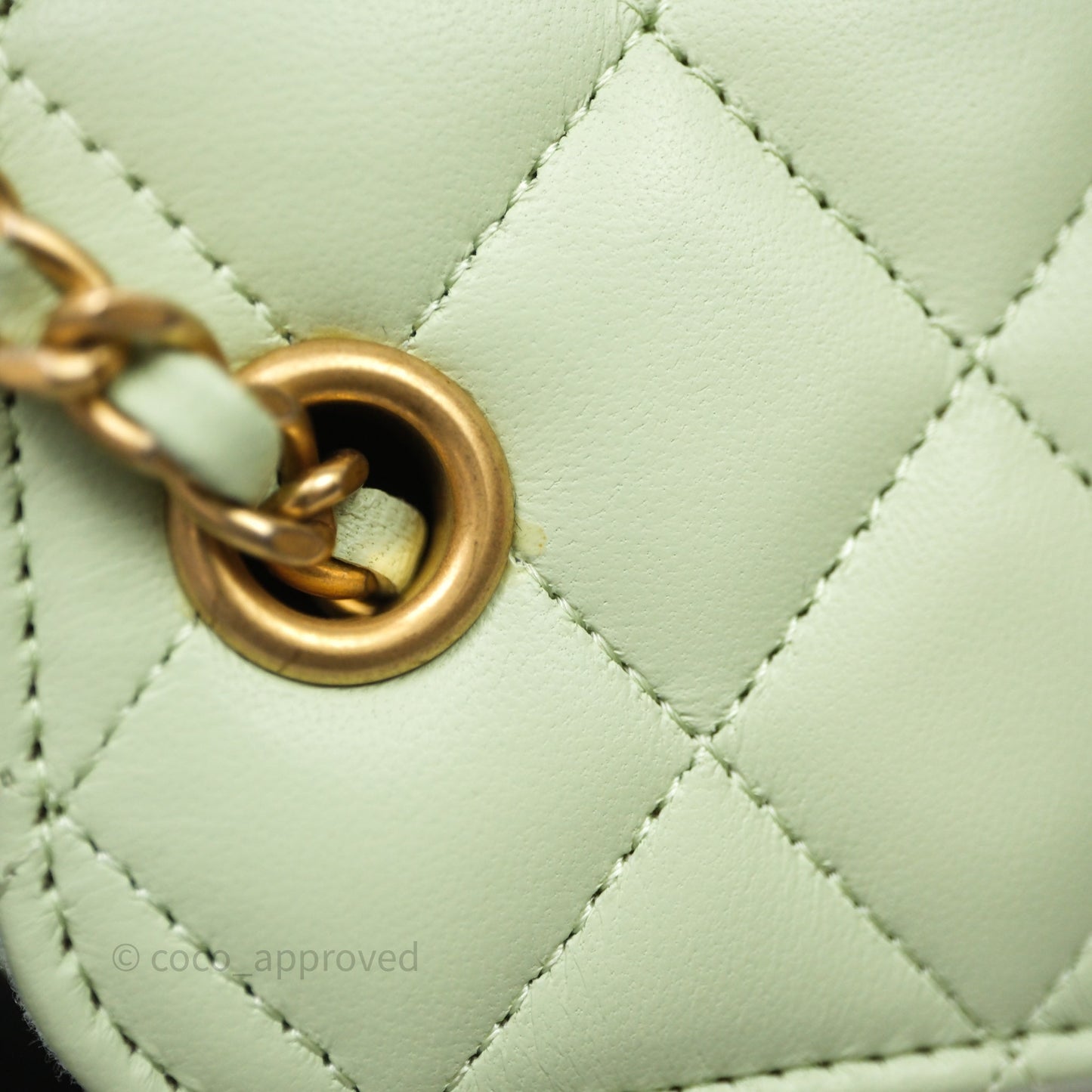 Chanel Mini Pearl Crush Vanity With Chain Light Green Lambskin Aged Gold Hardware