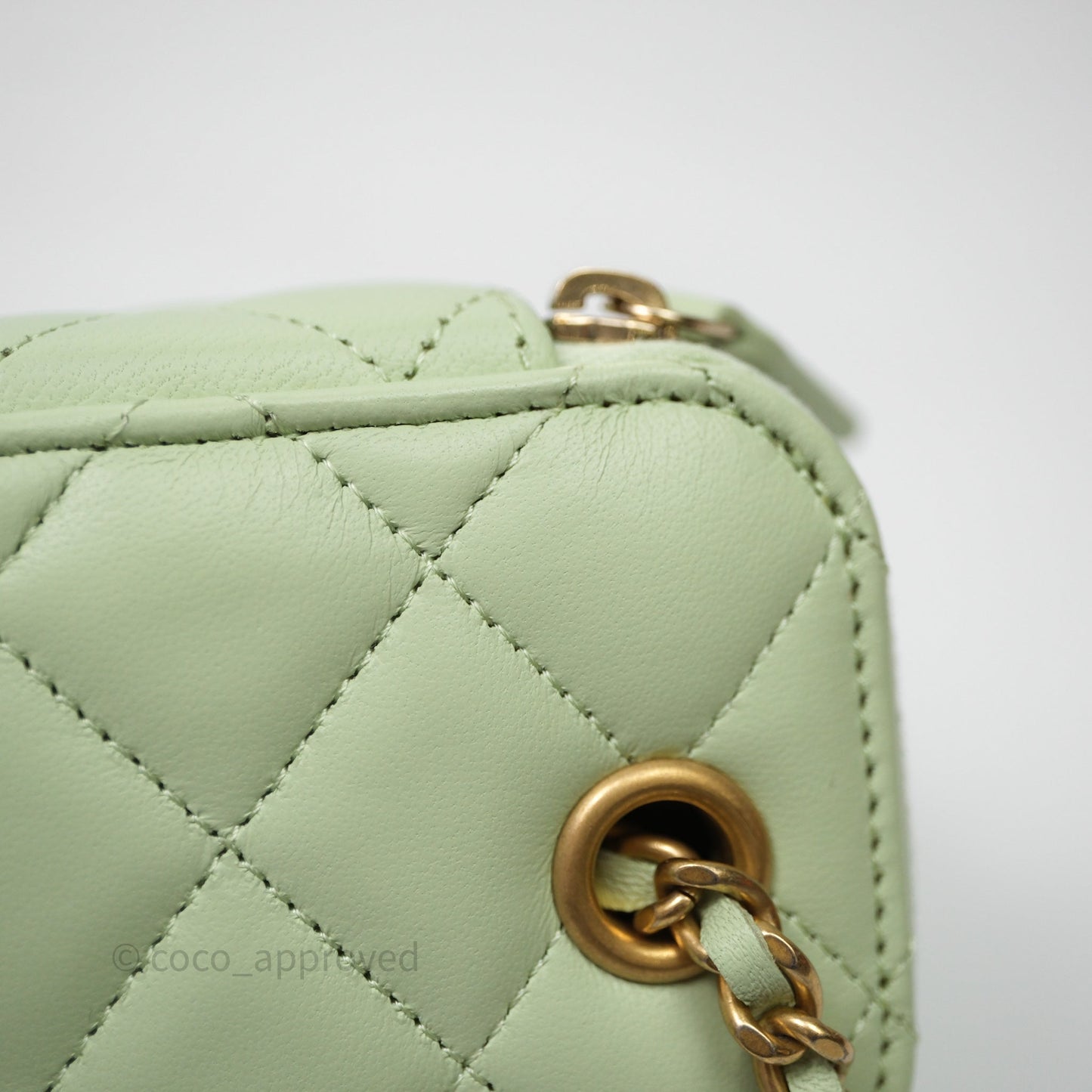 Chanel Mini Pearl Crush Vanity With Chain Light Green Lambskin Aged Gold Hardware