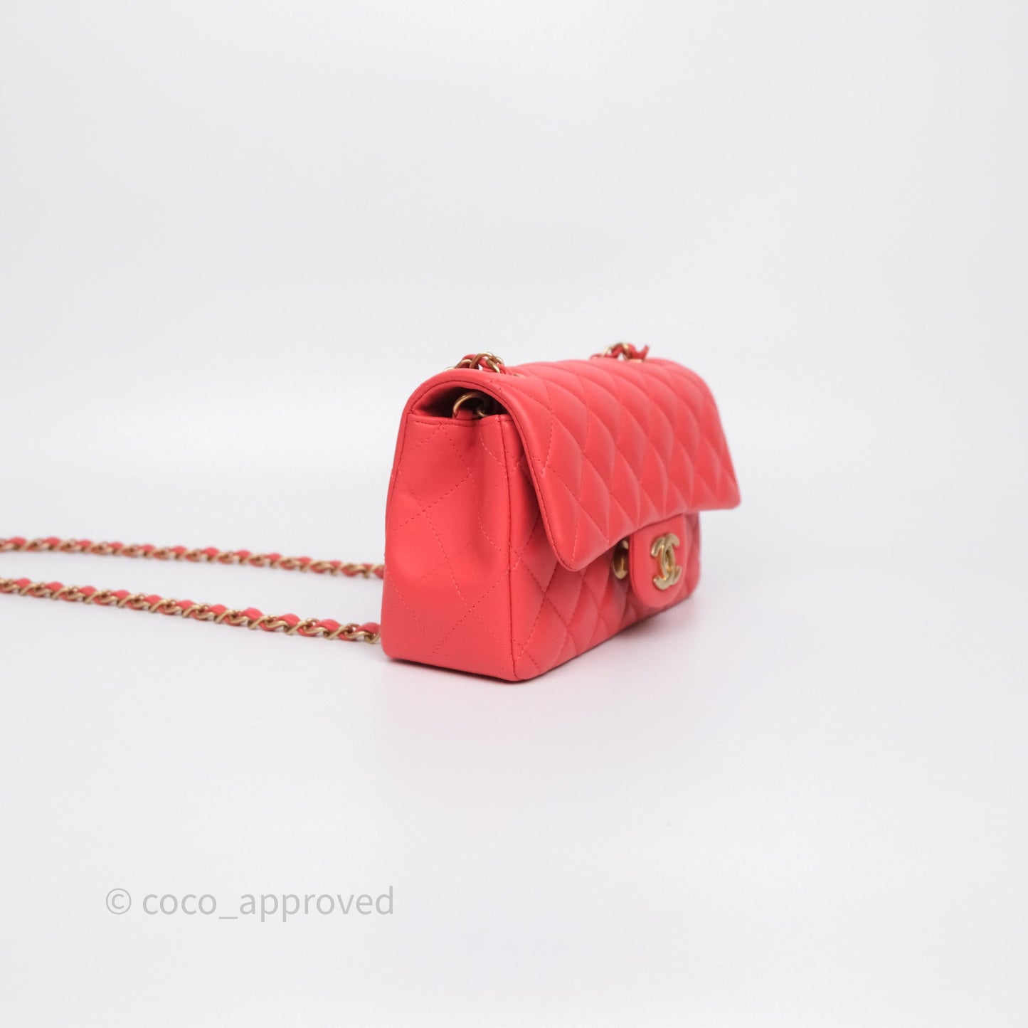 Chanel Mini Rectangular Quilted Red Lambskin Aged Gold Hardware