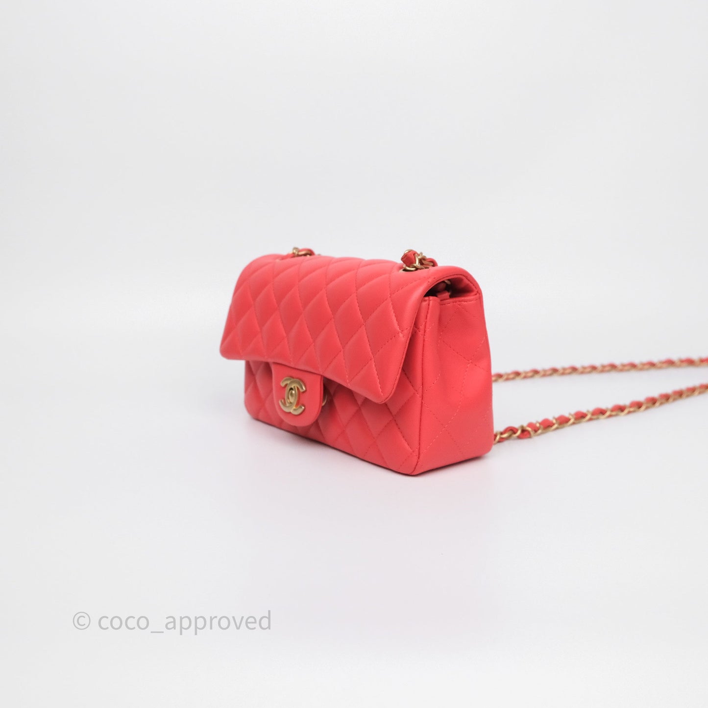 Chanel Mini Rectangular Quilted Red Lambskin Aged Gold Hardware