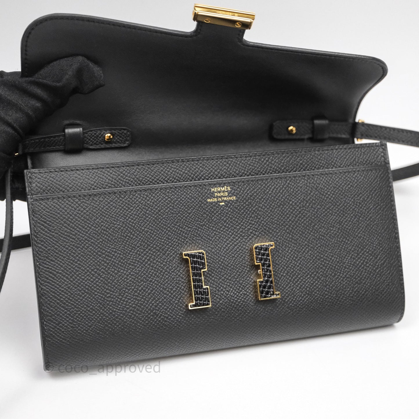 Hermès Constance Long To Go Wallet Black Noir 89 Epsom Lizard Gold Hardware