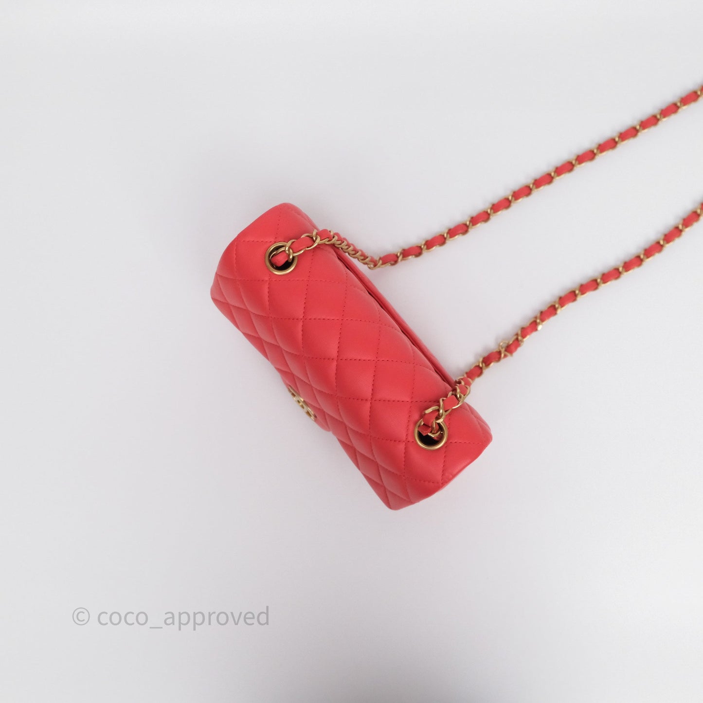 Chanel Mini Rectangular Quilted Red Lambskin Aged Gold Hardware
