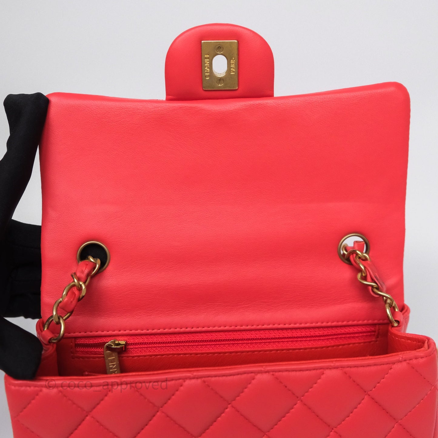 Chanel Mini Rectangular Quilted Red Lambskin Aged Gold Hardware