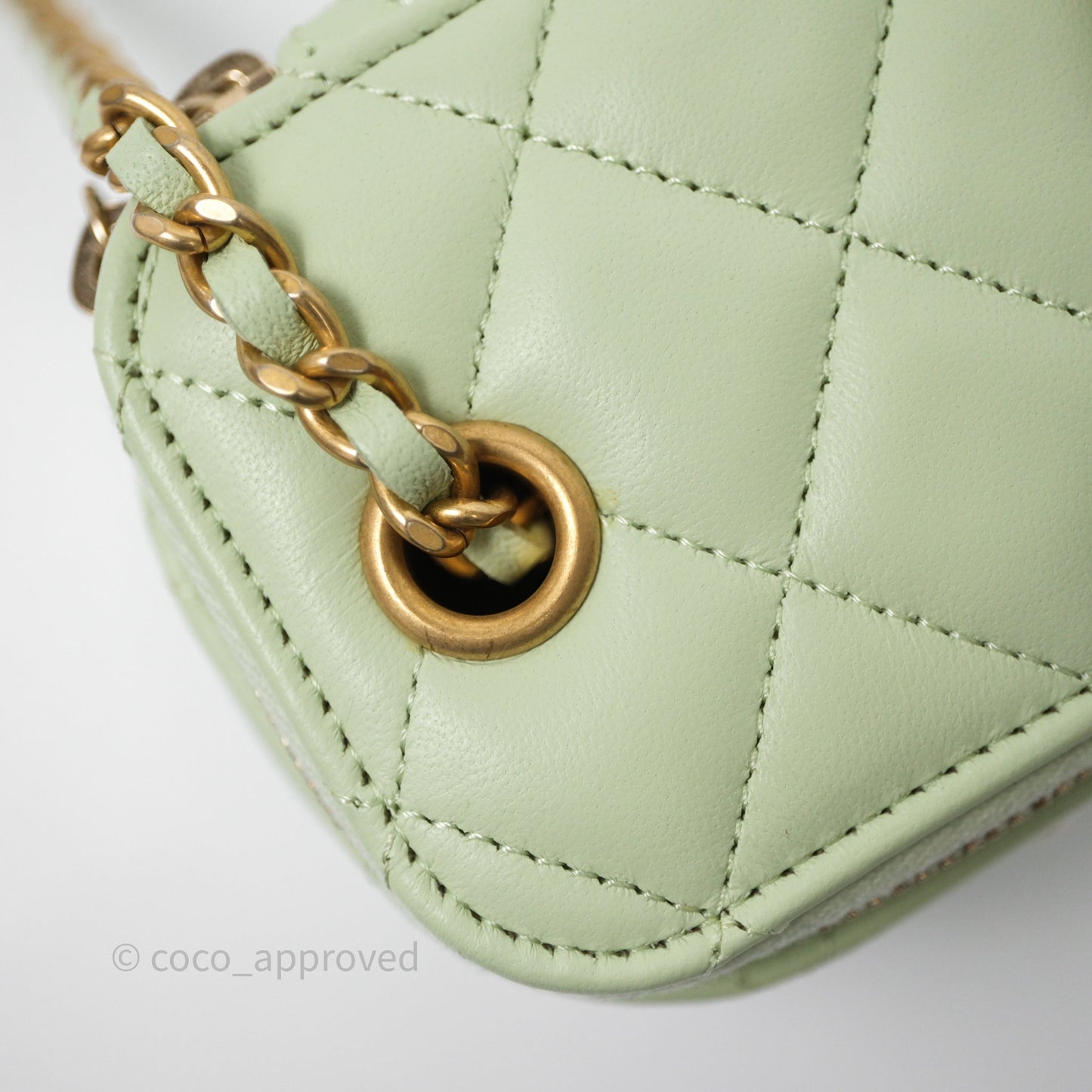 Chanel Mini Pearl Crush Vanity With Chain Light Green Lambskin Aged Gold Hardware