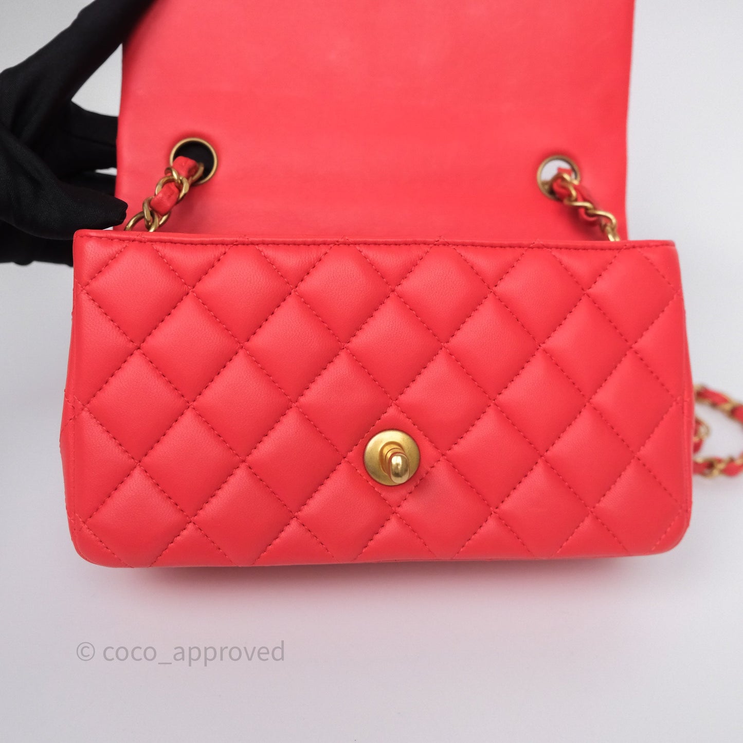 Chanel Mini Rectangular Quilted Red Lambskin Aged Gold Hardware