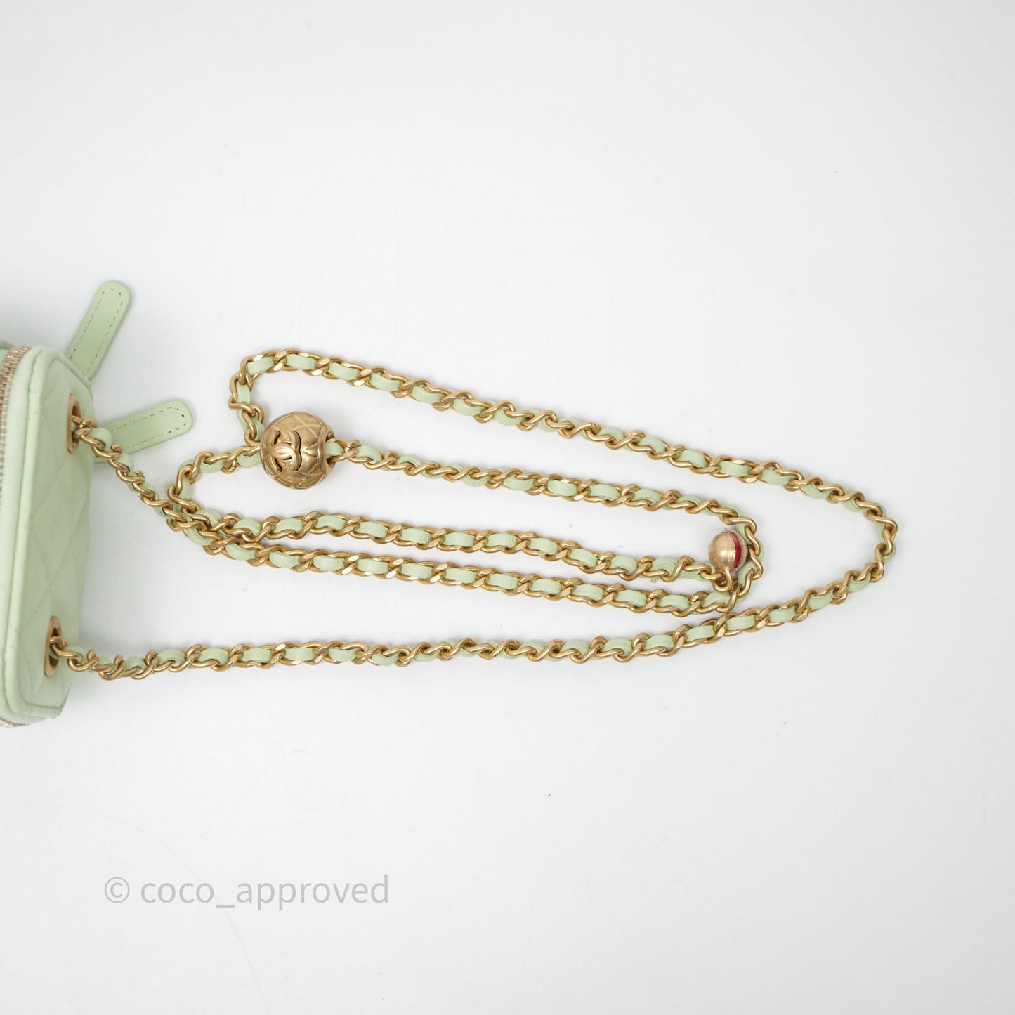 Chanel Mini Pearl Crush Vanity With Chain Light Green Lambskin Aged Gold Hardware