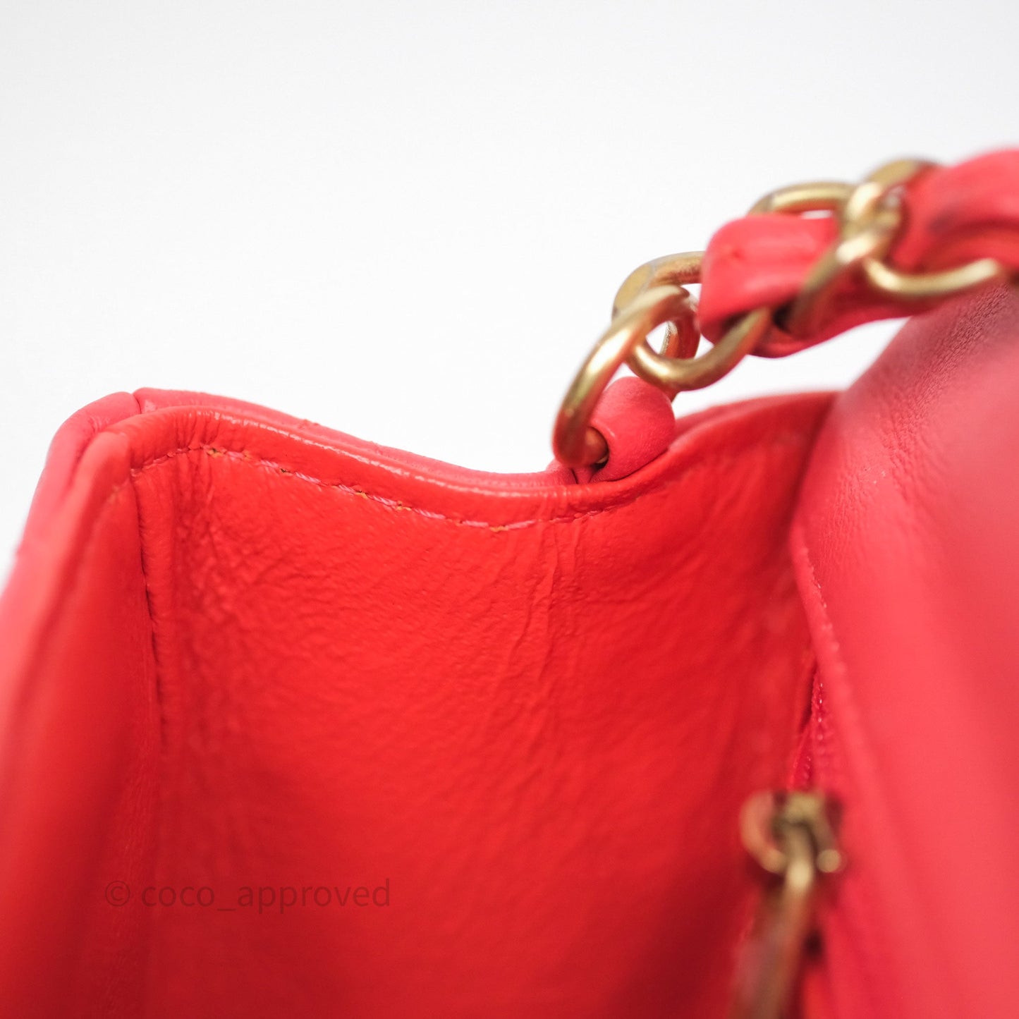 Chanel Mini Rectangular Quilted Red Lambskin Aged Gold Hardware