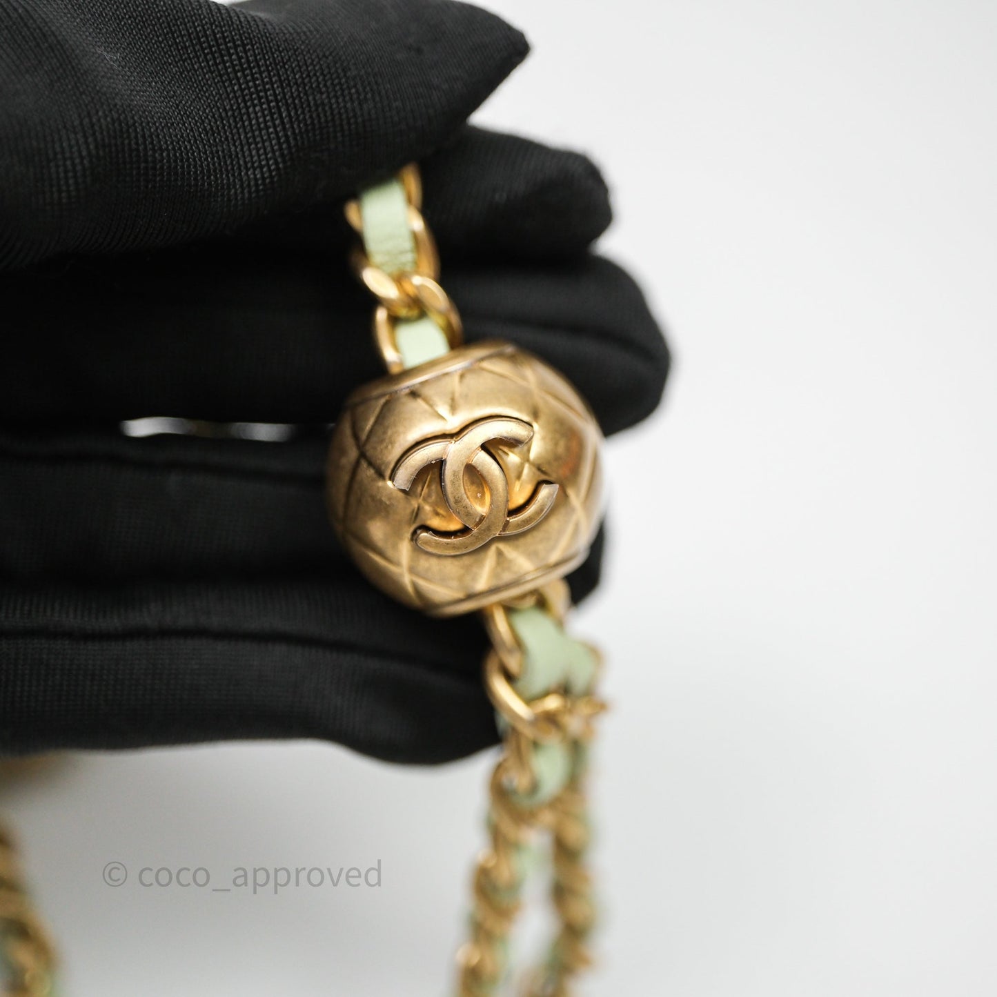 Chanel Mini Pearl Crush Vanity With Chain Light Green Lambskin Aged Gold Hardware