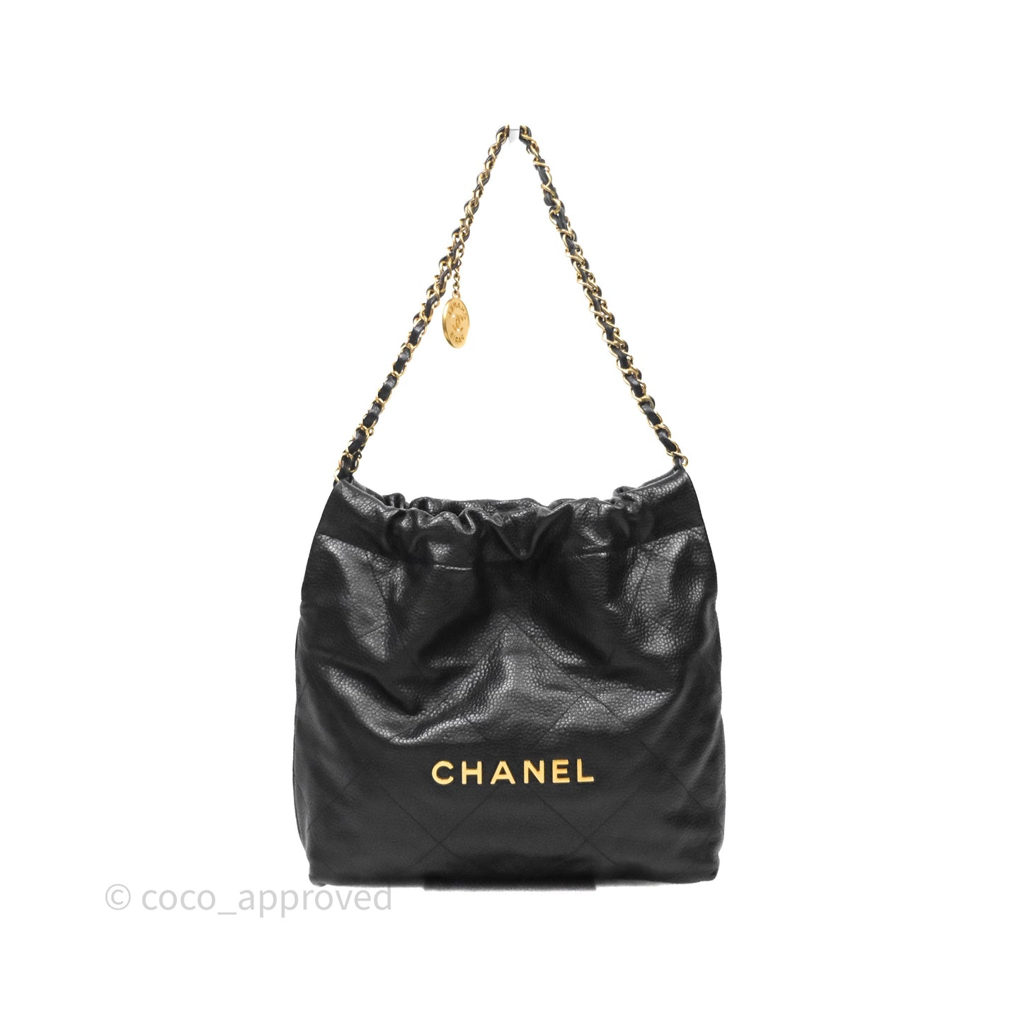 Chanel 22 Small Black Shiny Caviar Aged Gold Hardware