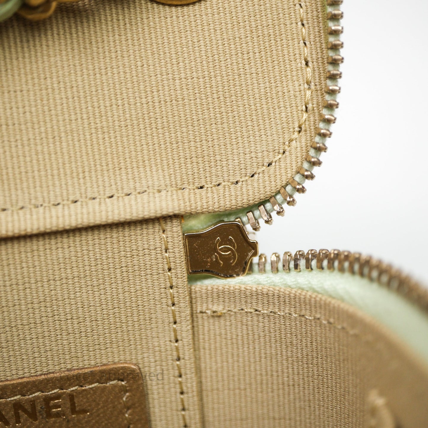 Chanel Mini Pearl Crush Vanity With Chain Light Green Lambskin Aged Gold Hardware