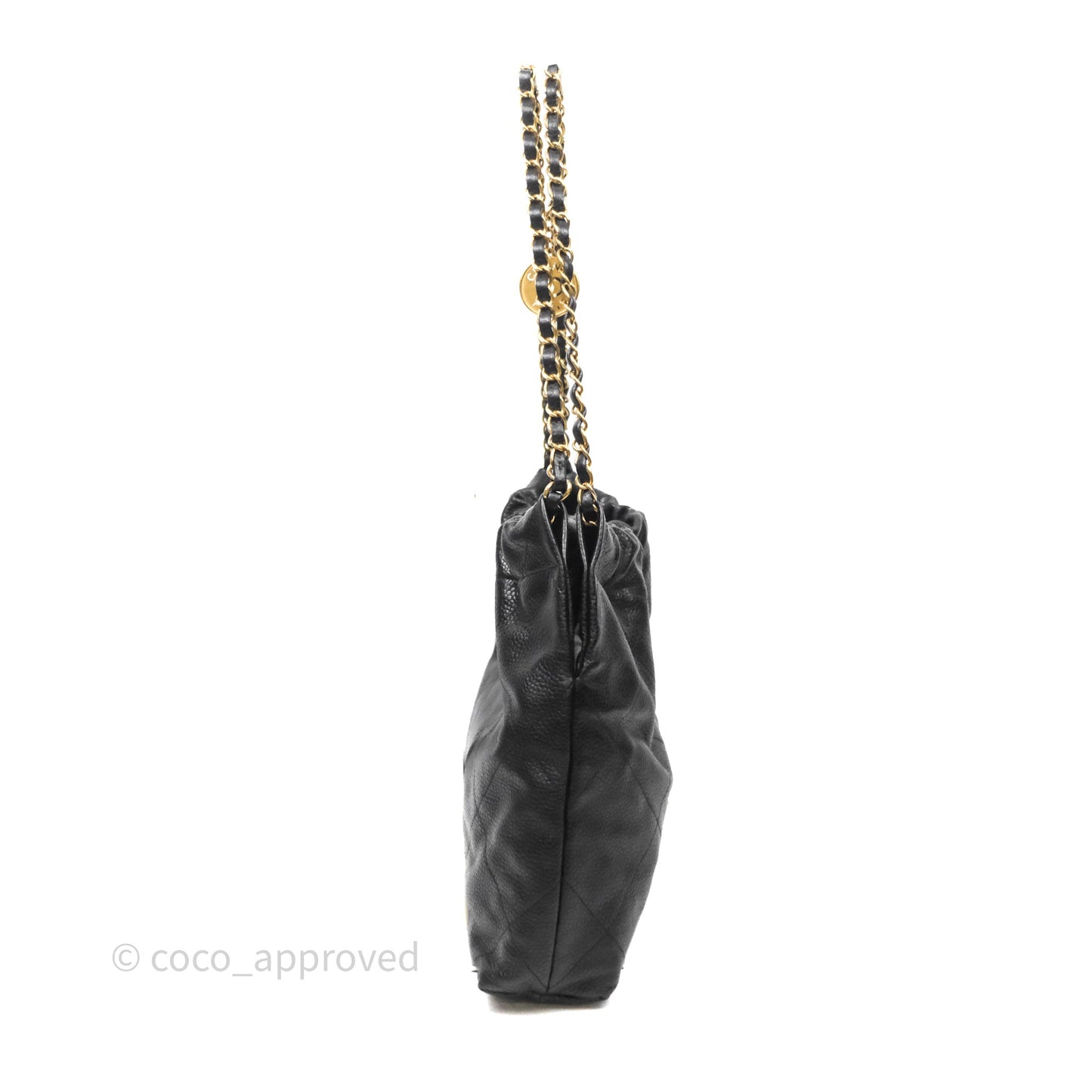 Chanel 22 Small Black Shiny Caviar Aged Gold Hardware