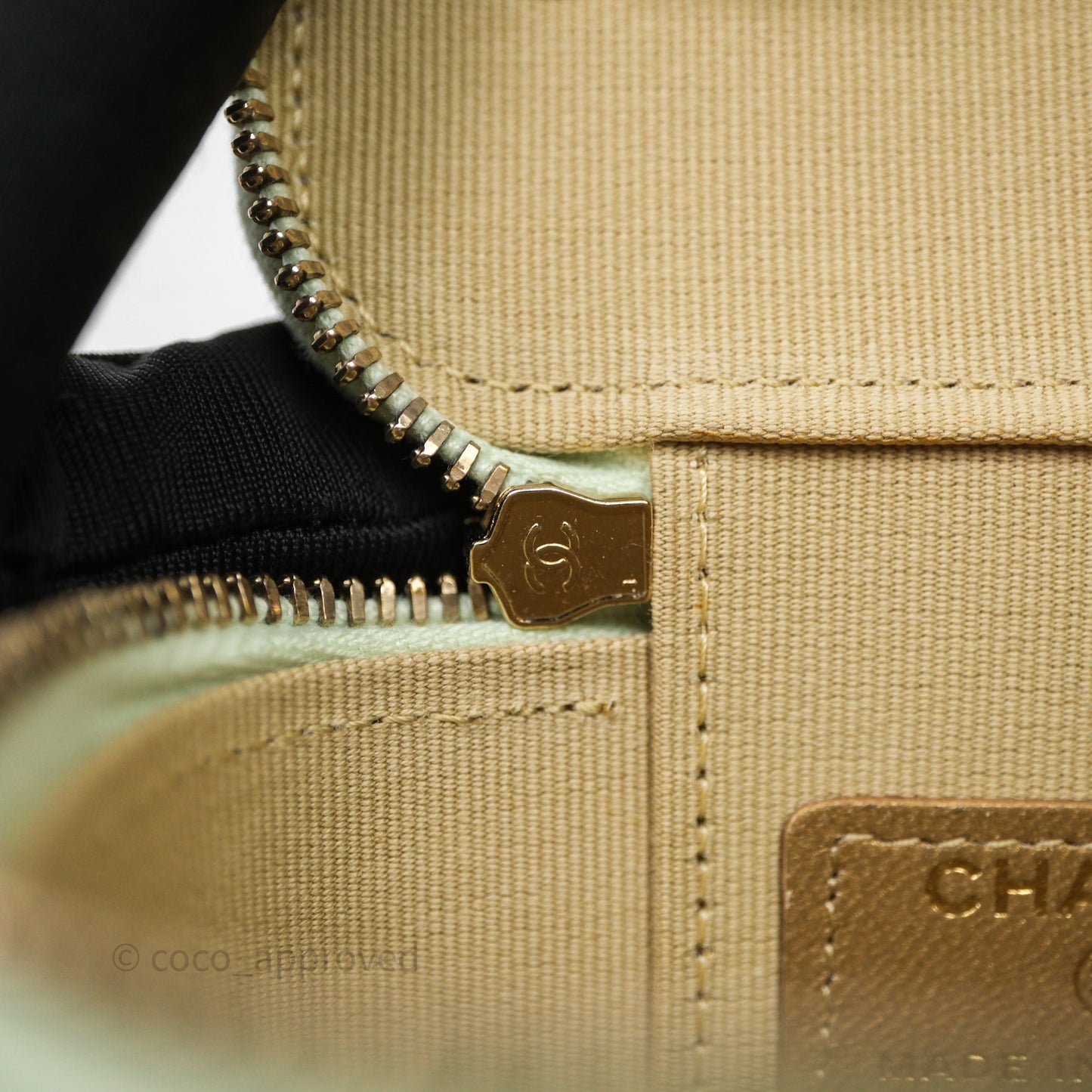 Chanel Mini Pearl Crush Vanity With Chain Light Green Lambskin Aged Gold Hardware