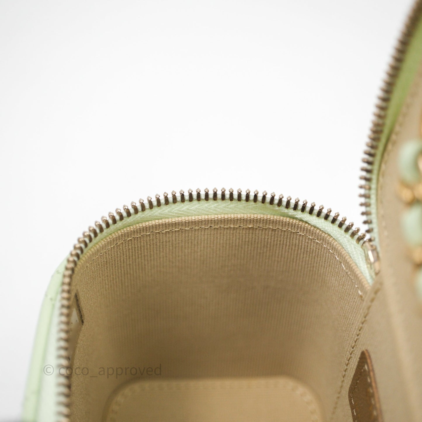 Chanel Mini Pearl Crush Vanity With Chain Light Green Lambskin Aged Gold Hardware