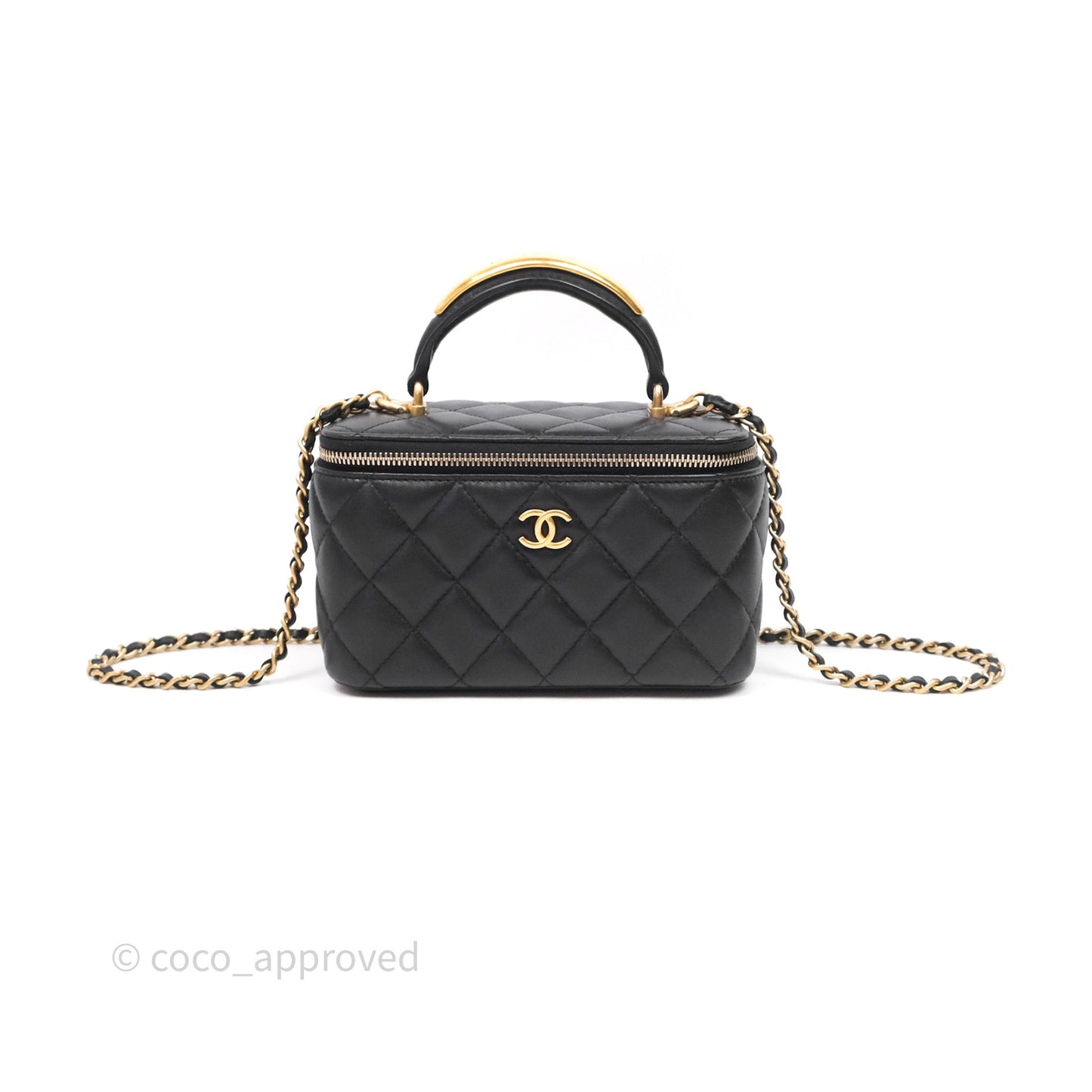 Chanel Vanity Rectangular Metal Top Handle Black Lambskin Aged Gold Hardware