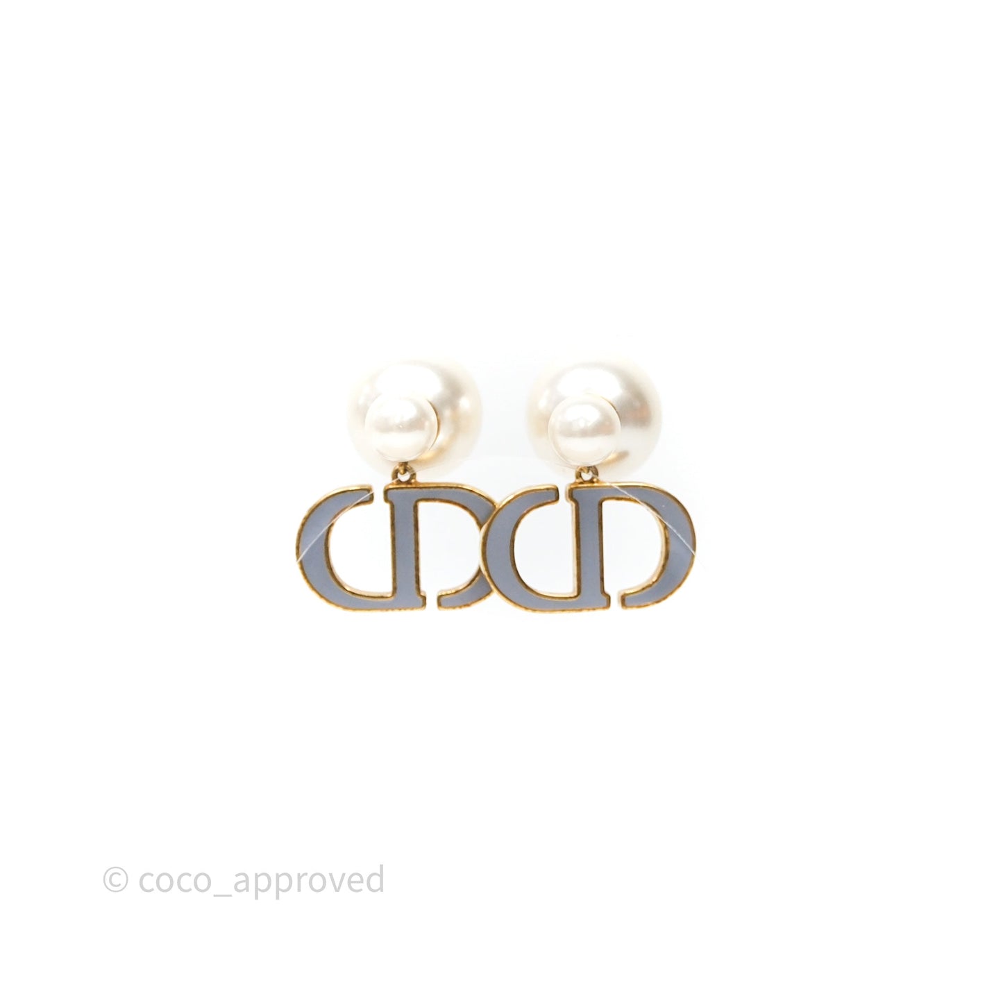 Christian Dior Pearls Drop Blue CD Earrings Gold Tone