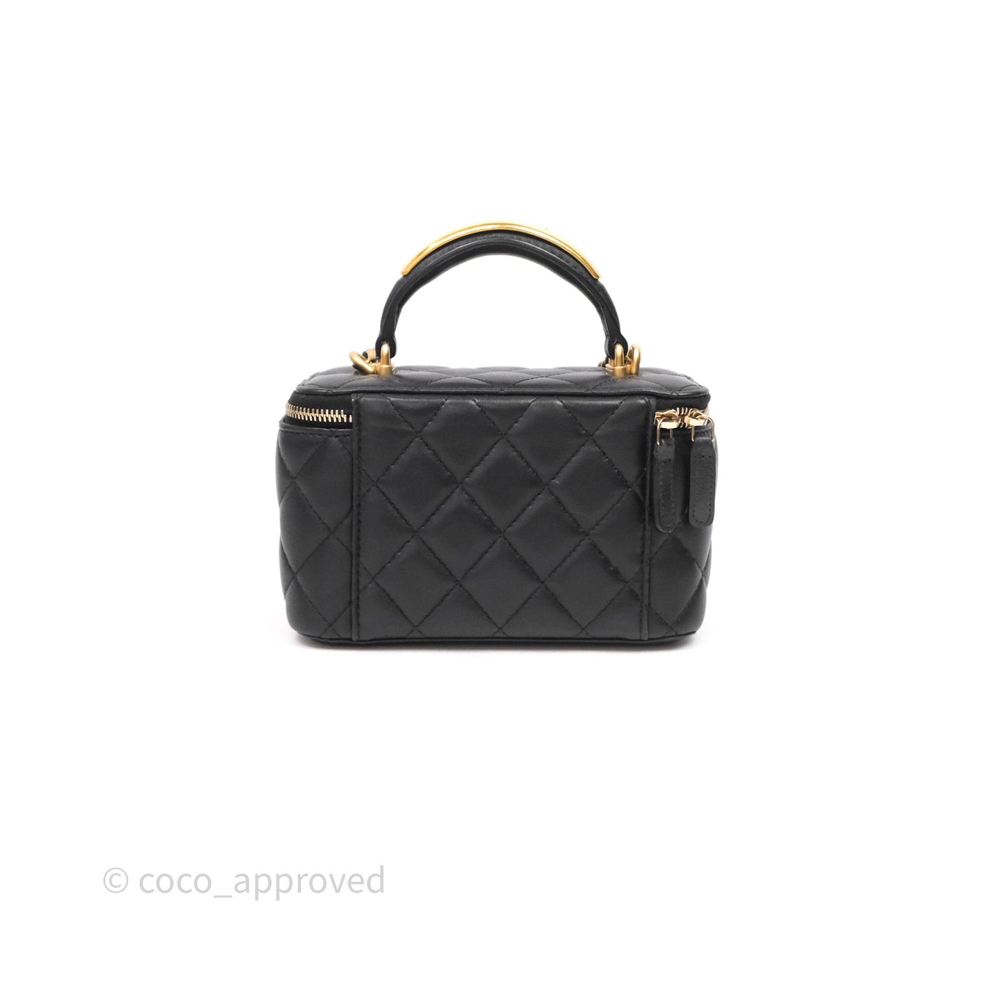 Chanel Vanity Rectangular Metal Top Handle Black Lambskin Aged Gold Hardware