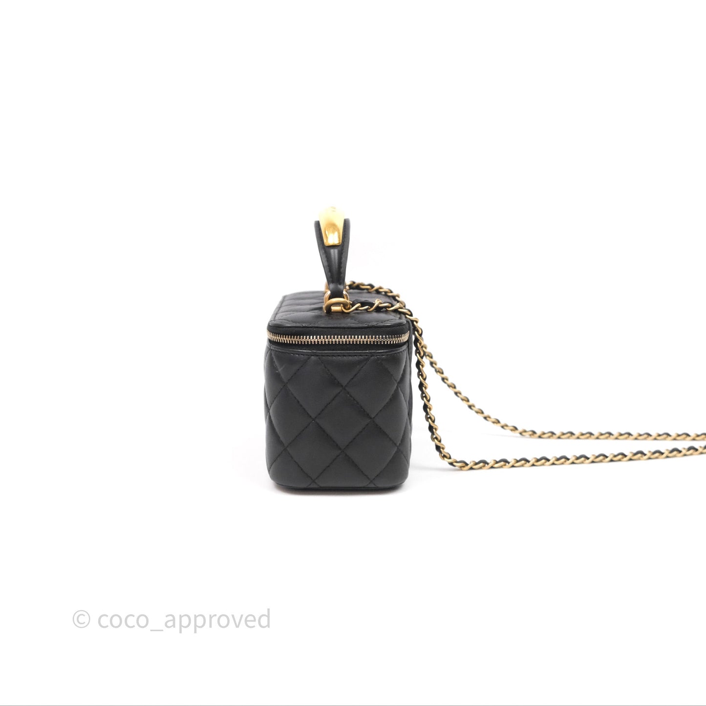 Chanel Vanity Rectangular Metal Top Handle Black Lambskin Aged Gold Hardware