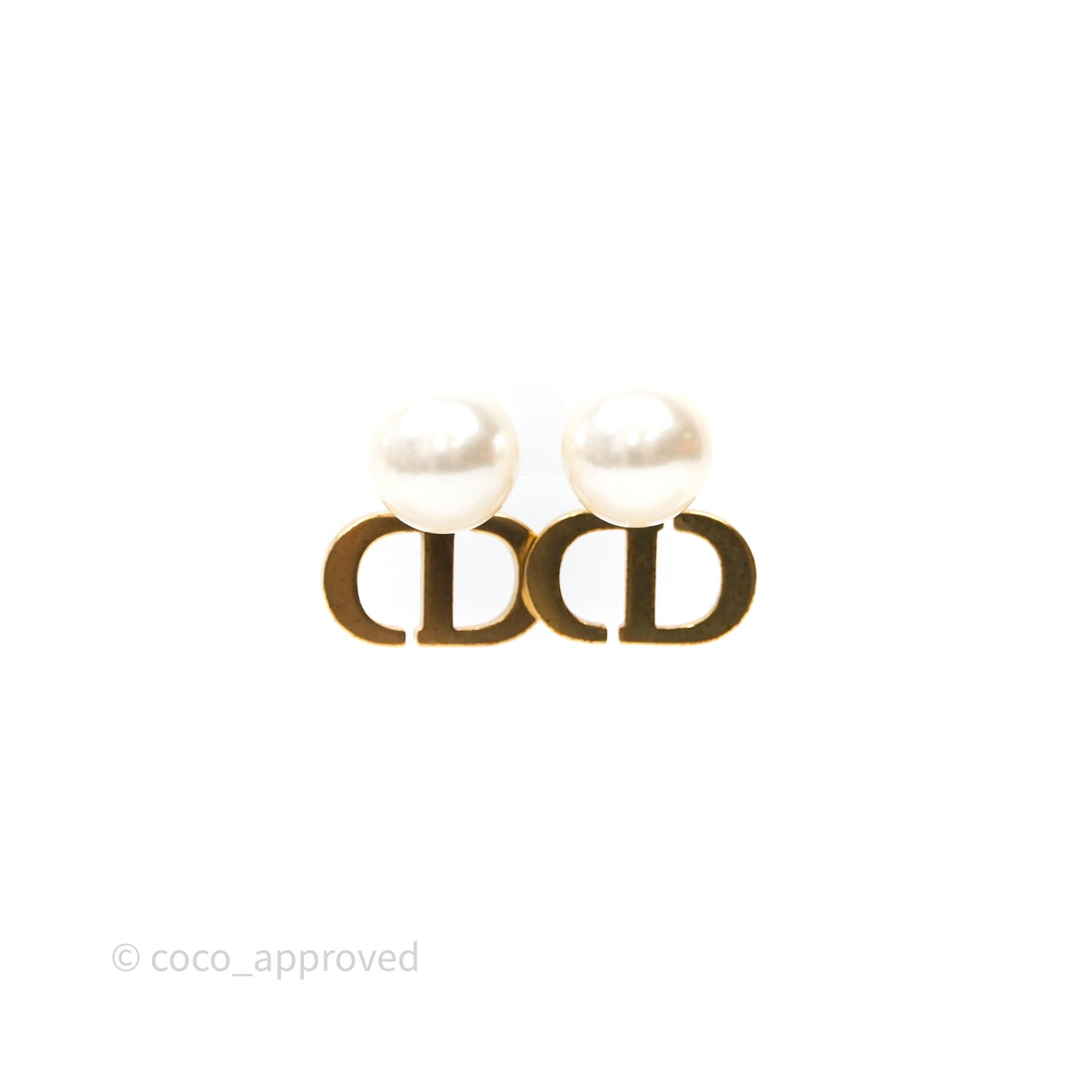 Christian Dior Pearls Drop Blue CD Earrings Gold Tone