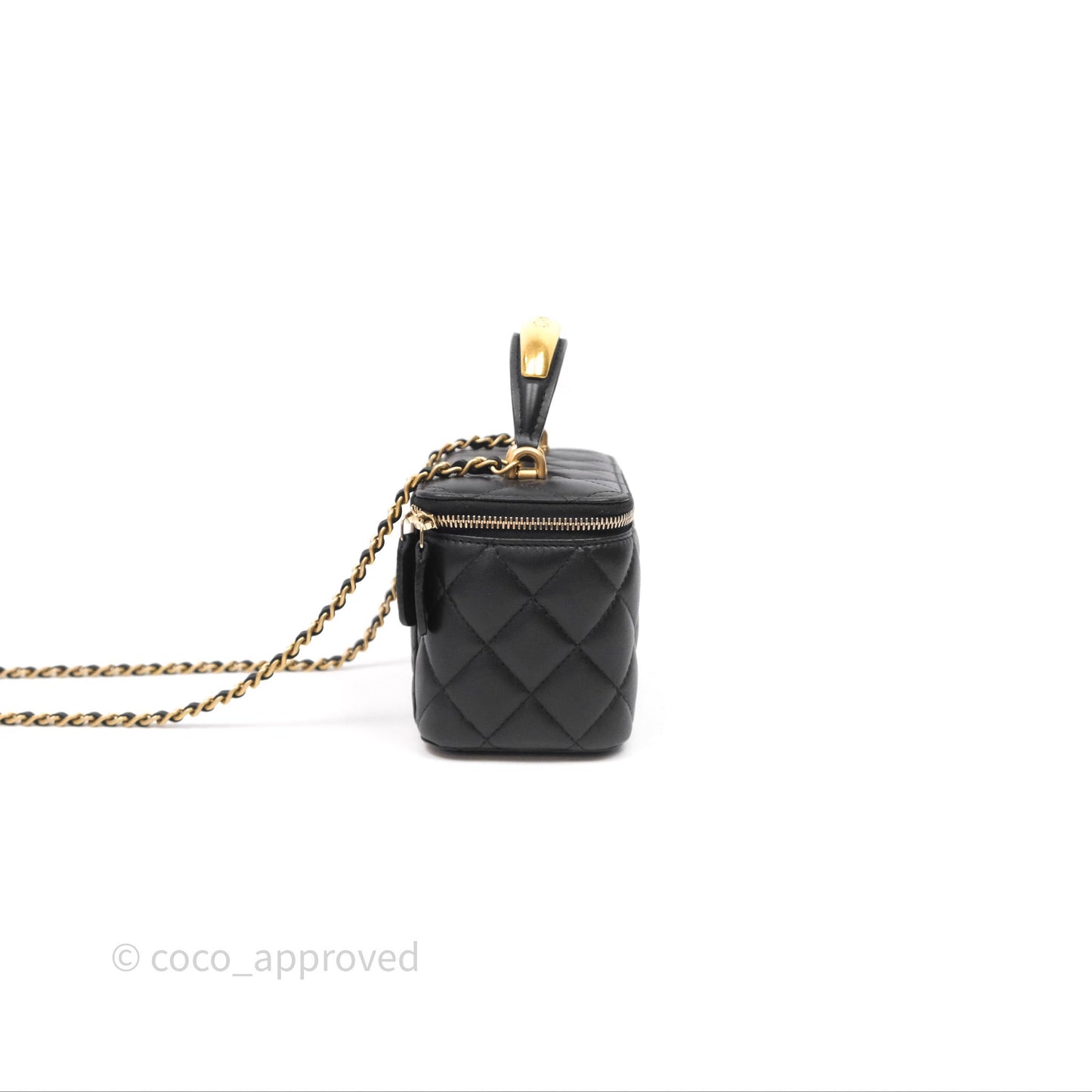 Chanel Vanity Rectangular Metal Top Handle Black Lambskin Aged Gold Hardware