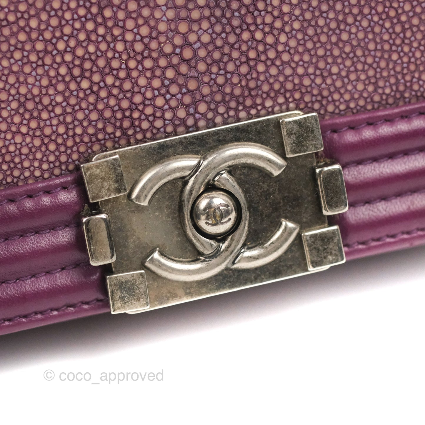 Chanel Small Boy Plum Purple Stingray Ruthenium Hardware
