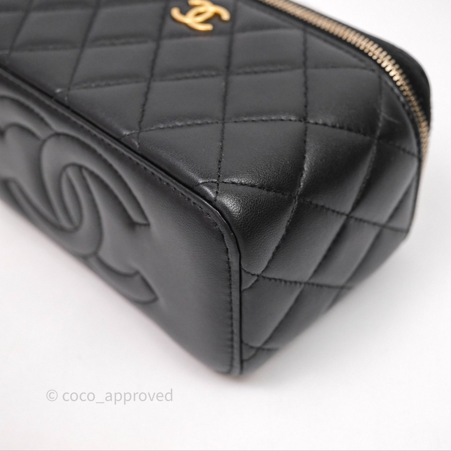 Chanel Vanity Rectangular Metal Top Handle Black Lambskin Aged Gold Hardware