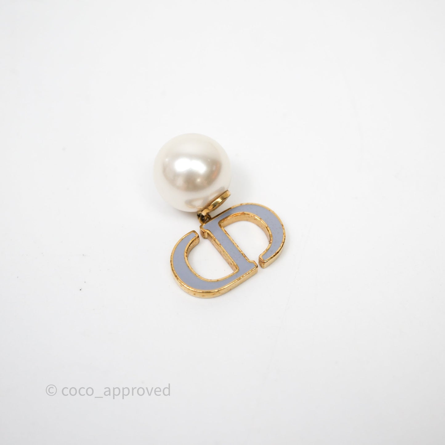 Christian Dior Pearls Drop Blue CD Earrings Gold Tone
